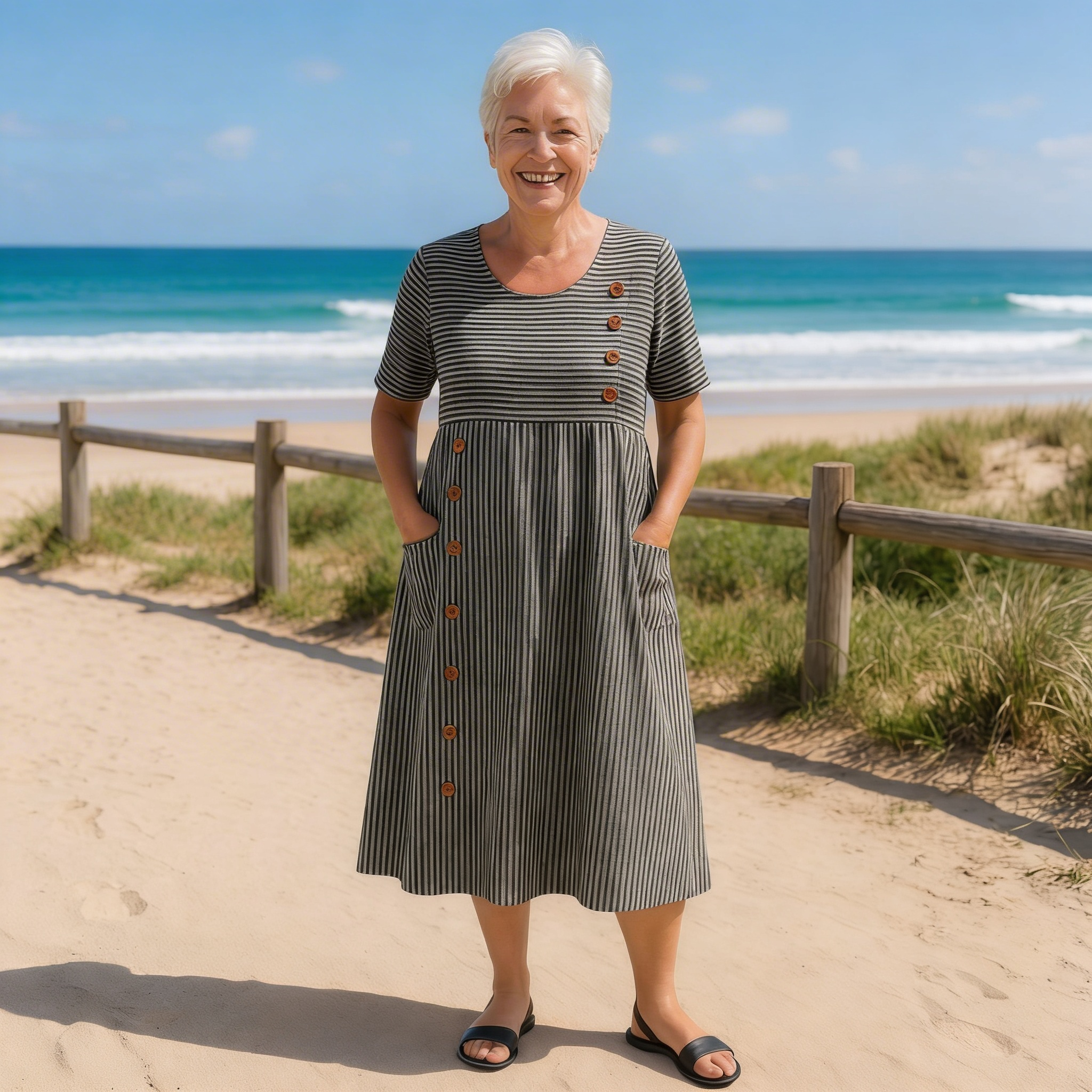 Brienne™ | Women's Striped Linen Midi Dress