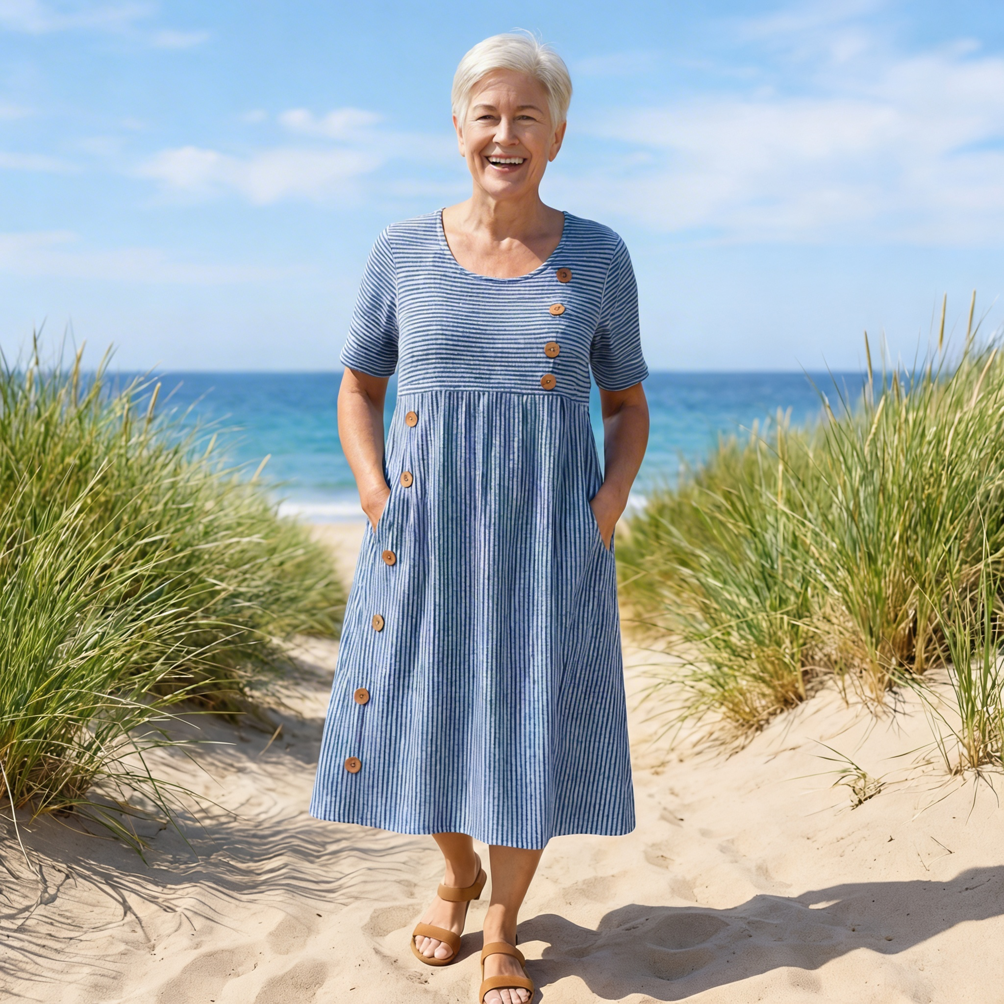 Brienne™ | Women's Striped Linen Midi Dress