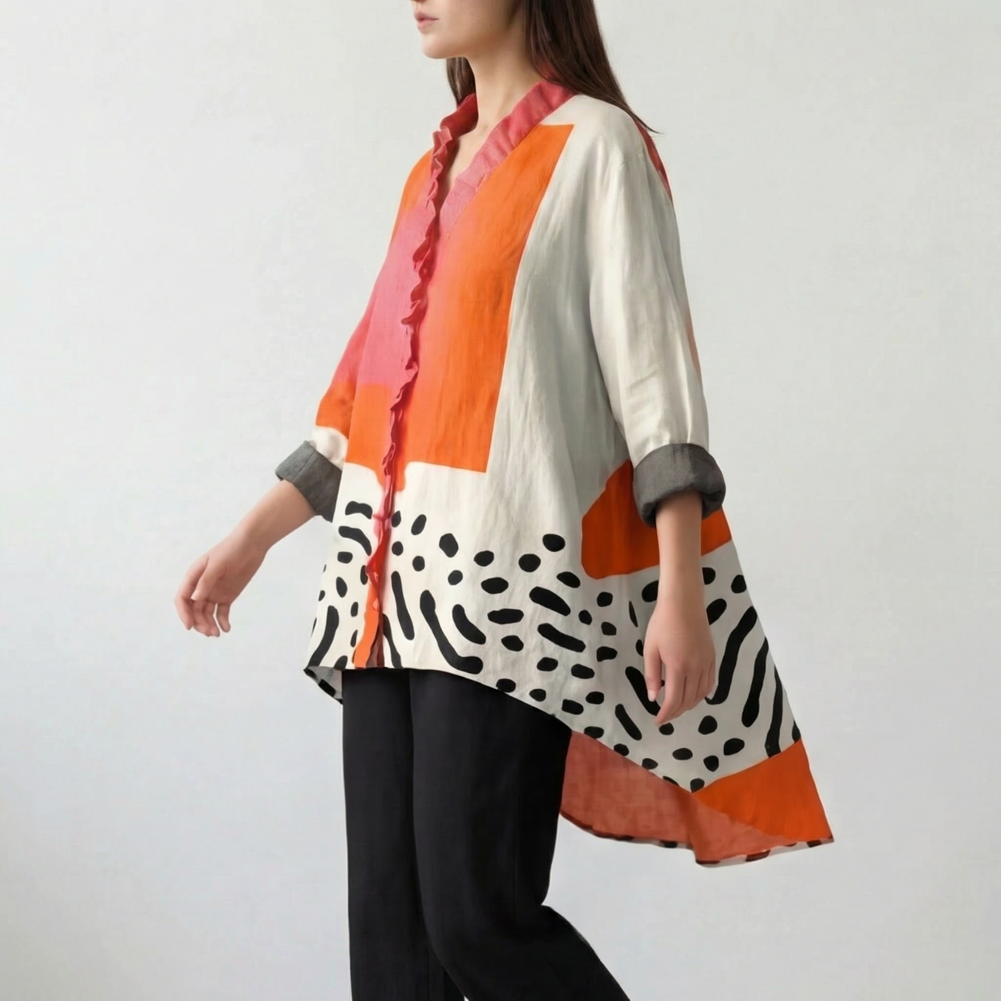 Melinda™ | Women's Artistic Print Linen Blouse