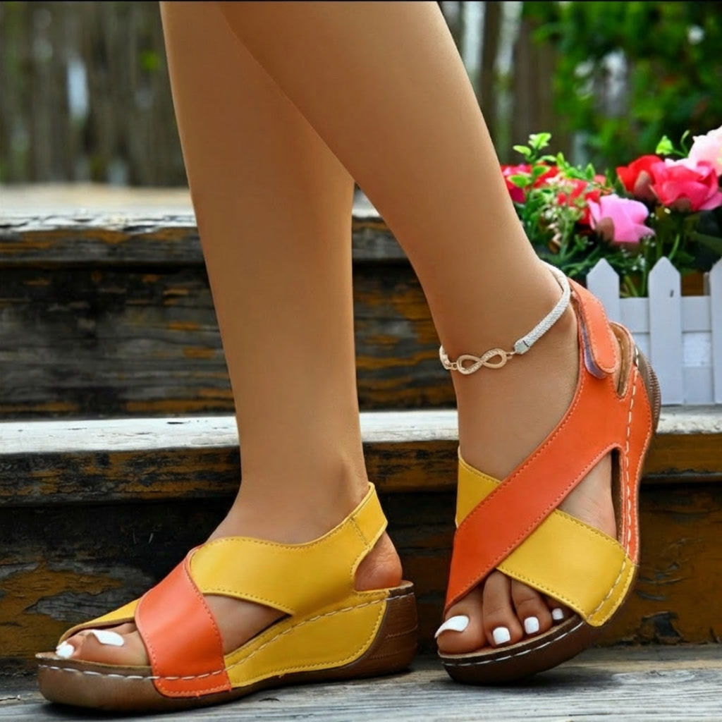 Inclivara™ | Women's Orthopedic Colorblock Wedge Sandals
