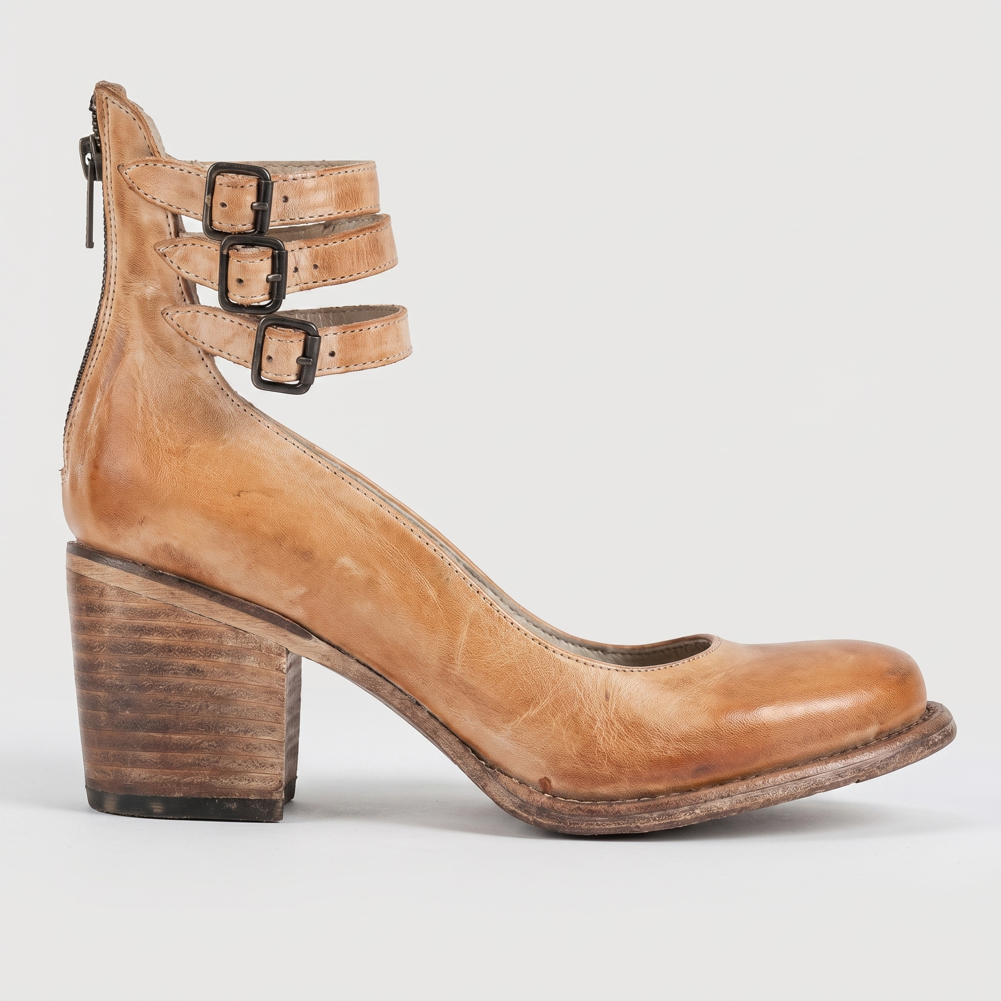 VintaStrap™ | Women's Triple Buckle Block Heel Pumps