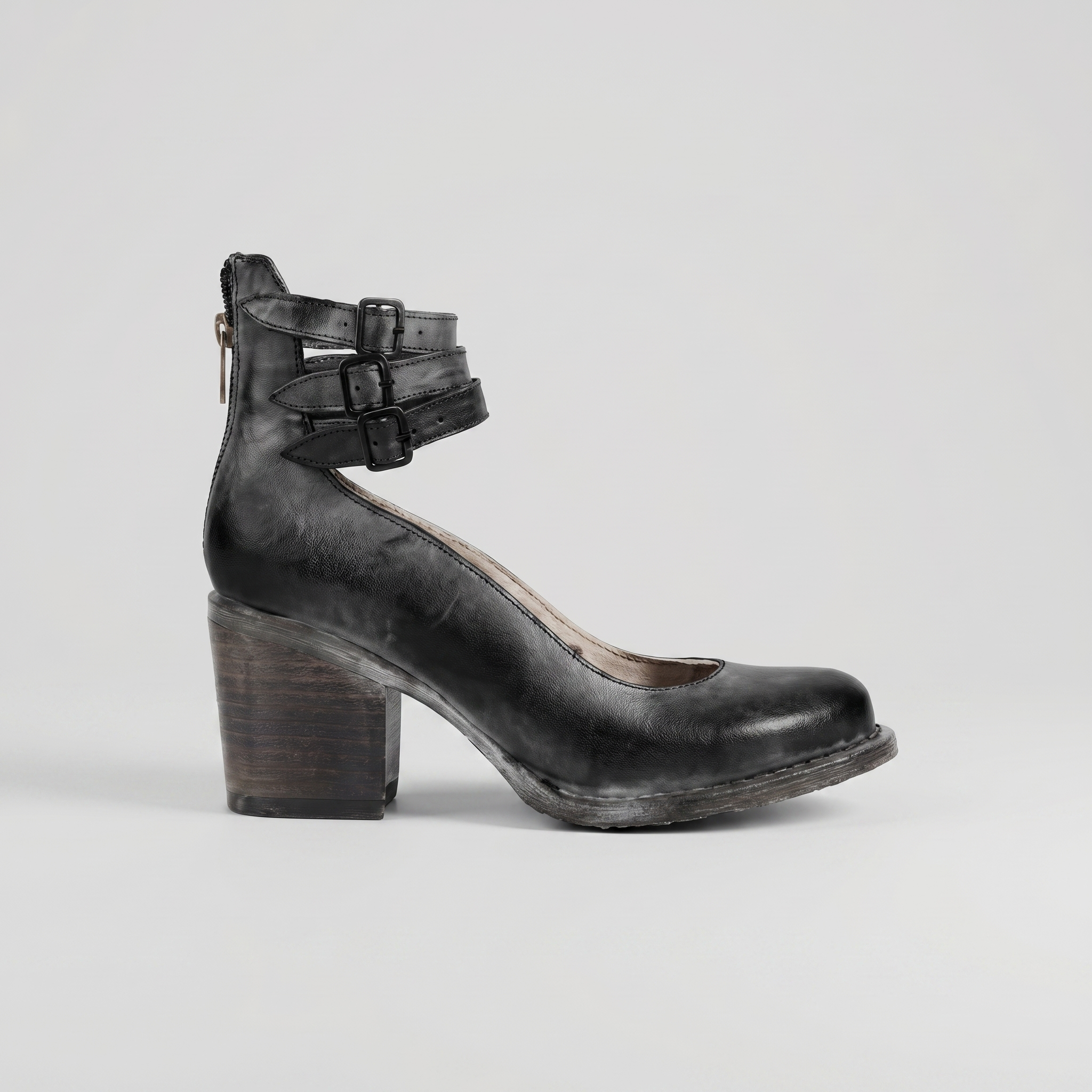 VintaStrap™ | Women's Triple Buckle Block Heel Pumps