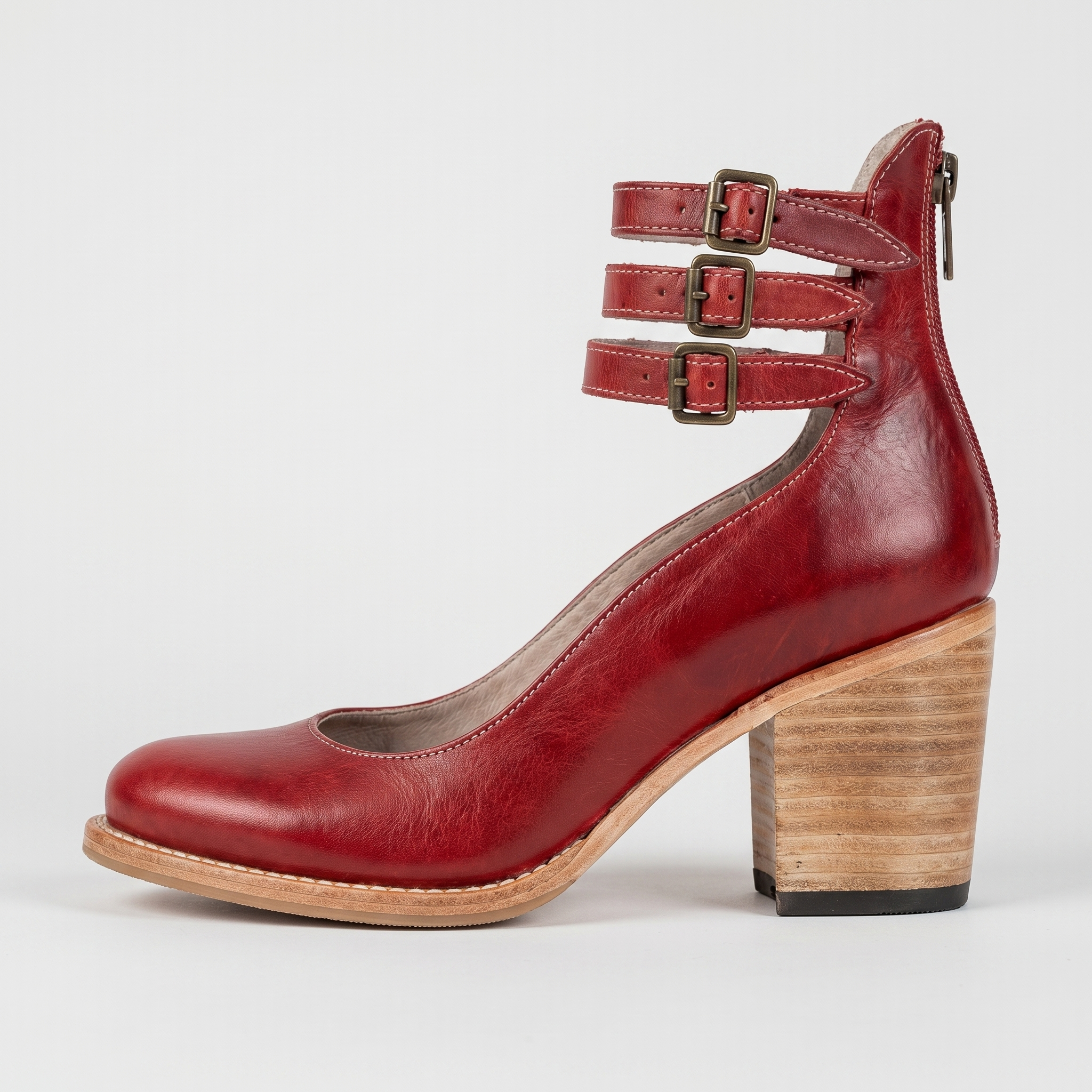 VintaStrap™ | Women's Triple Buckle Block Heel Pumps