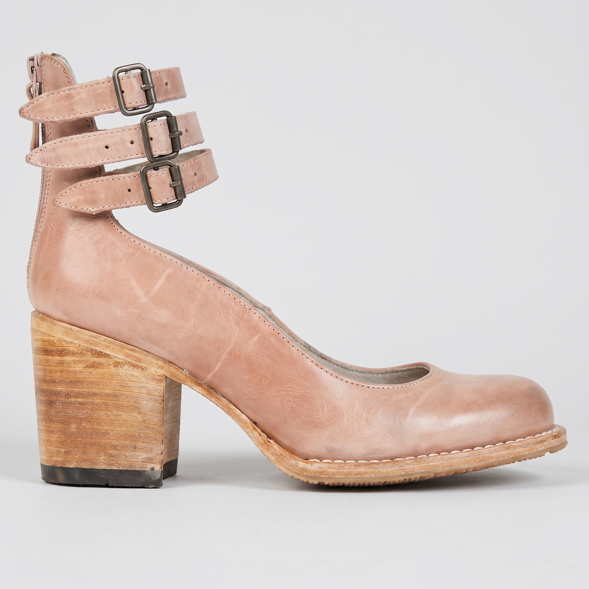 VintaStrap™ | Women's Triple Buckle Block Heel Pumps