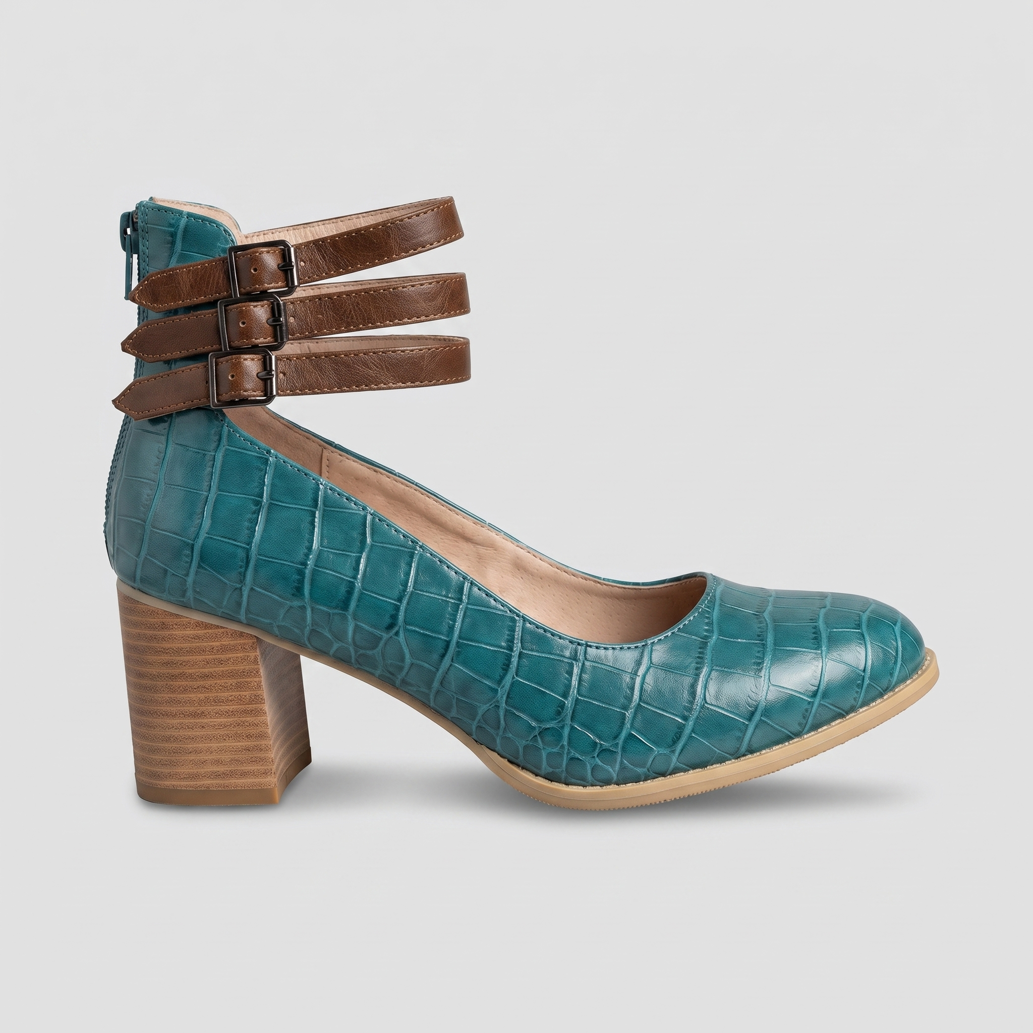 VintaStrap™ | Women's Triple Buckle Block Heel Pumps
