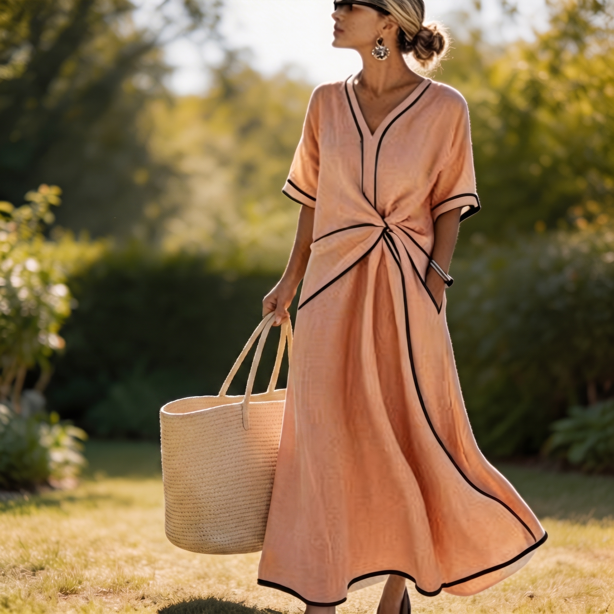 AzureKnot™ | Women's Knot Front V-Neck Maxi Dress