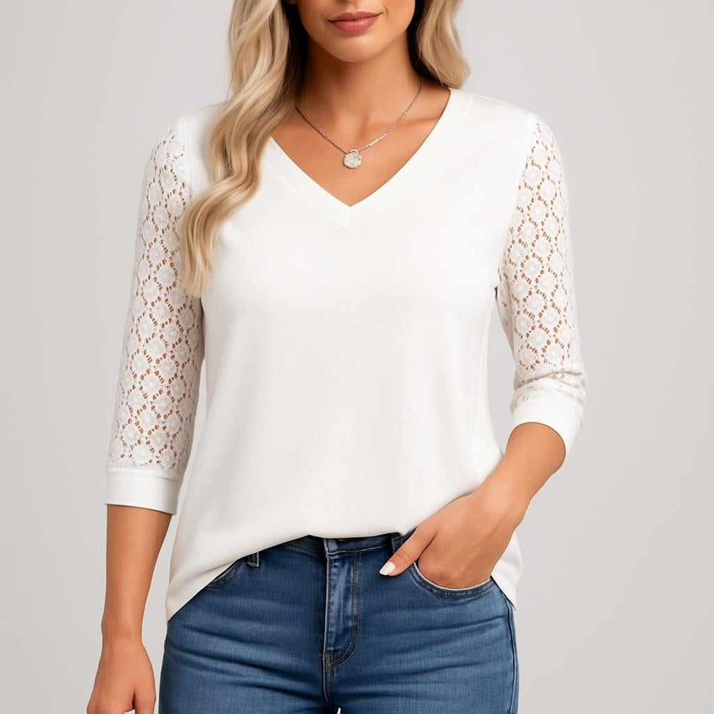 LacePetal™ | Women's V-Neck Lace Sleeve Top