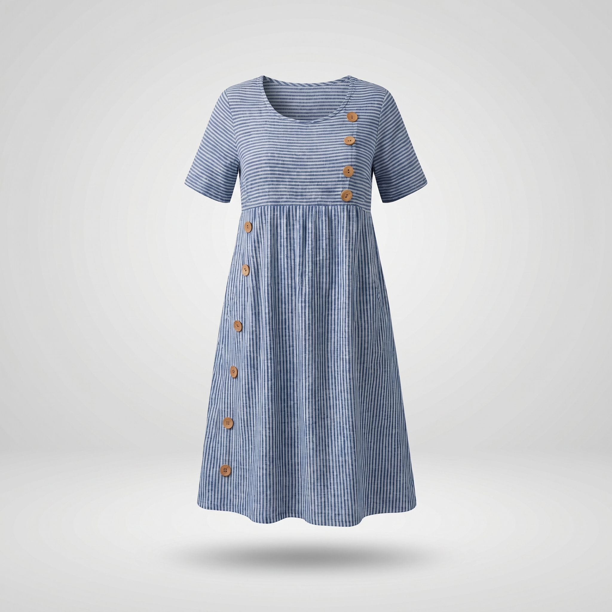 GatherLine™ | Women's Striped Linen Midi Dress