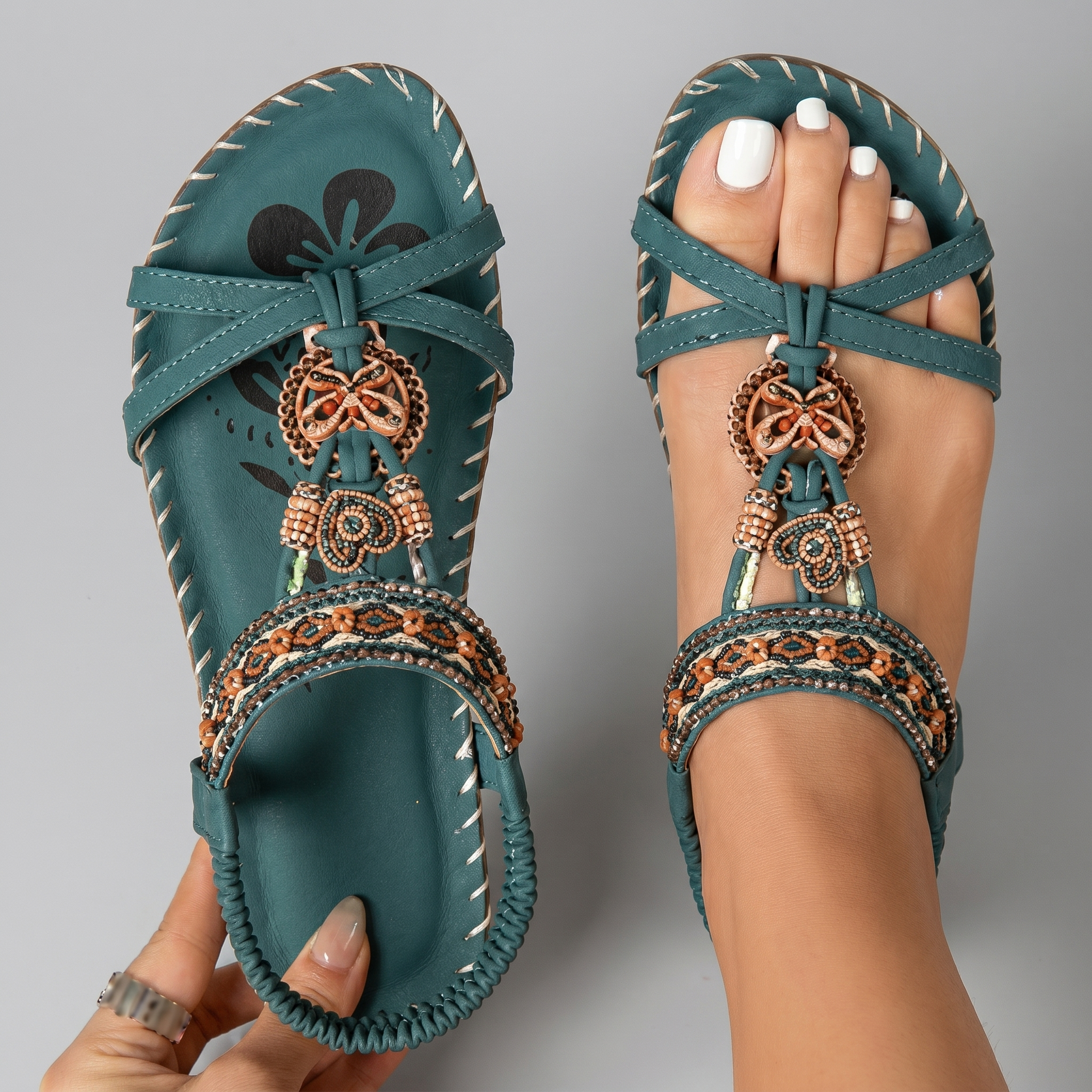 TribeFoot™ | Women's Boho Beaded Orthopedic Flat Sandals