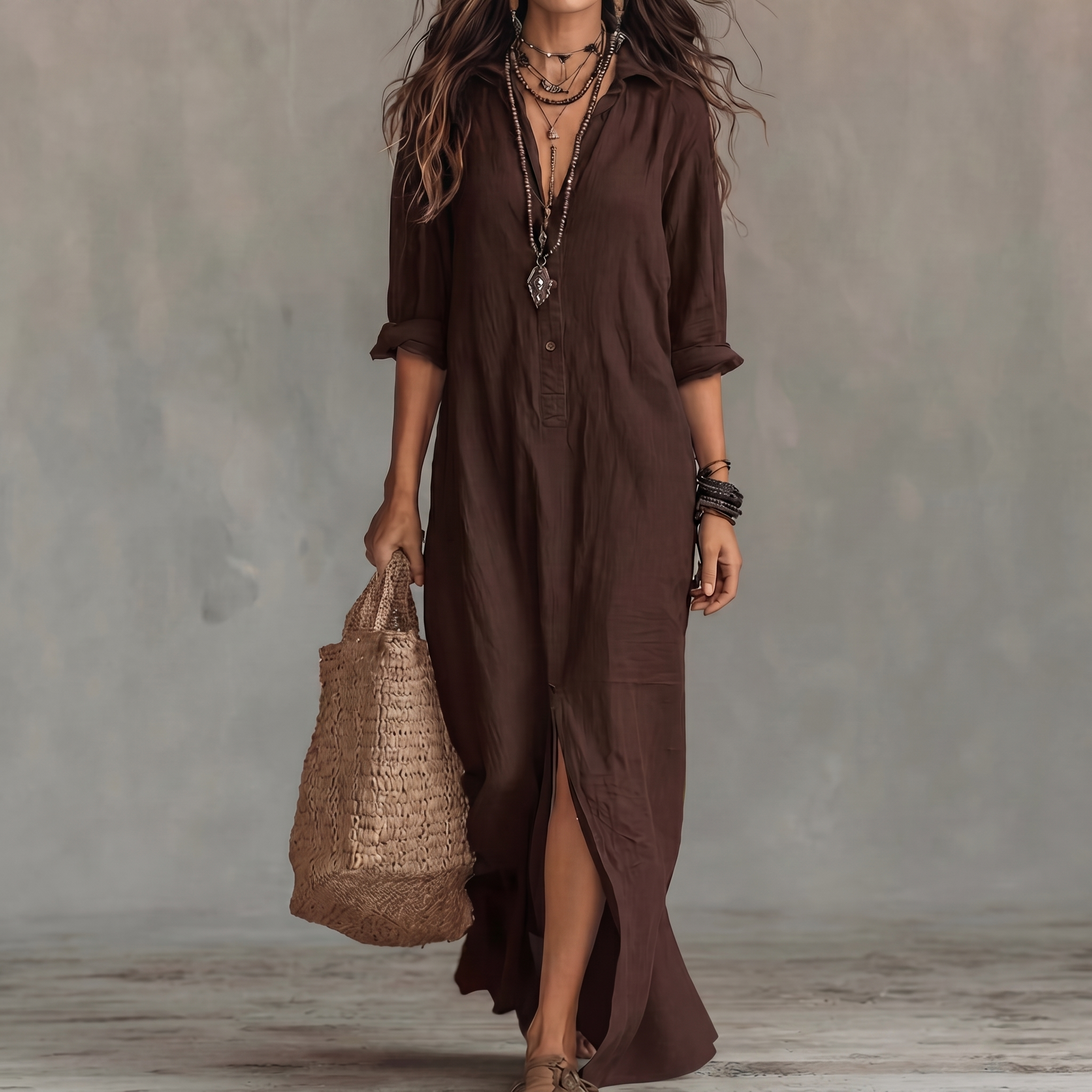 WillowShift™ | Women's Button-Down Maxi Shirt Dress