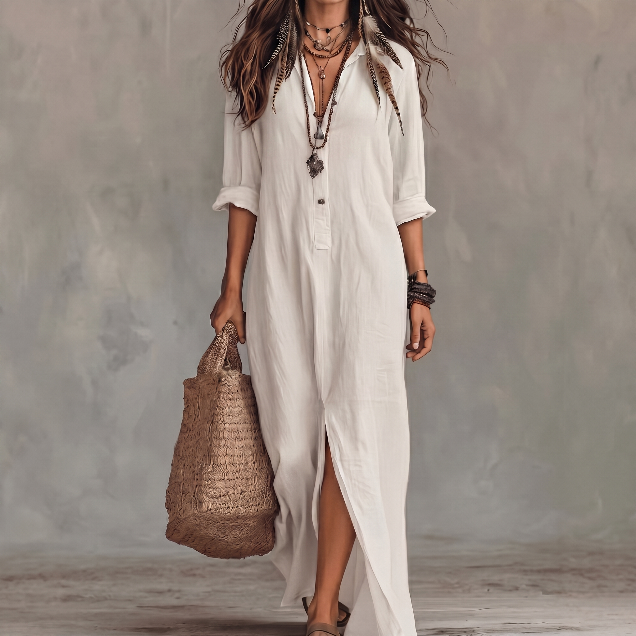 WillowShift™ | Women's Button-Down Maxi Shirt Dress