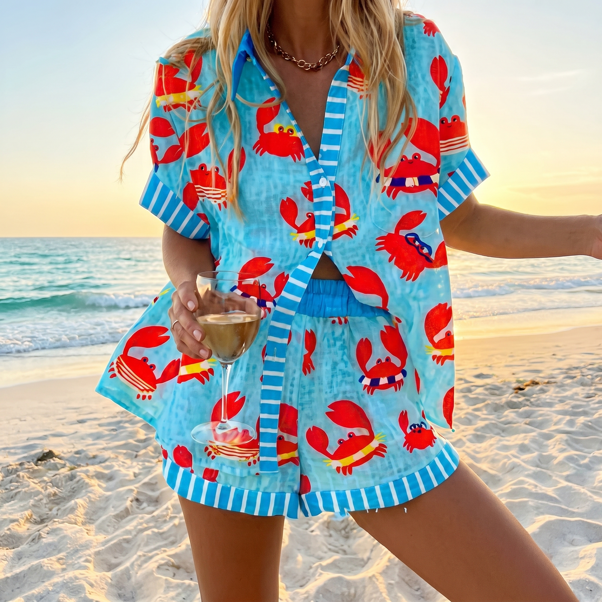 CoastalArt™ | Women's Printed Shirt & Shorts Beach Set