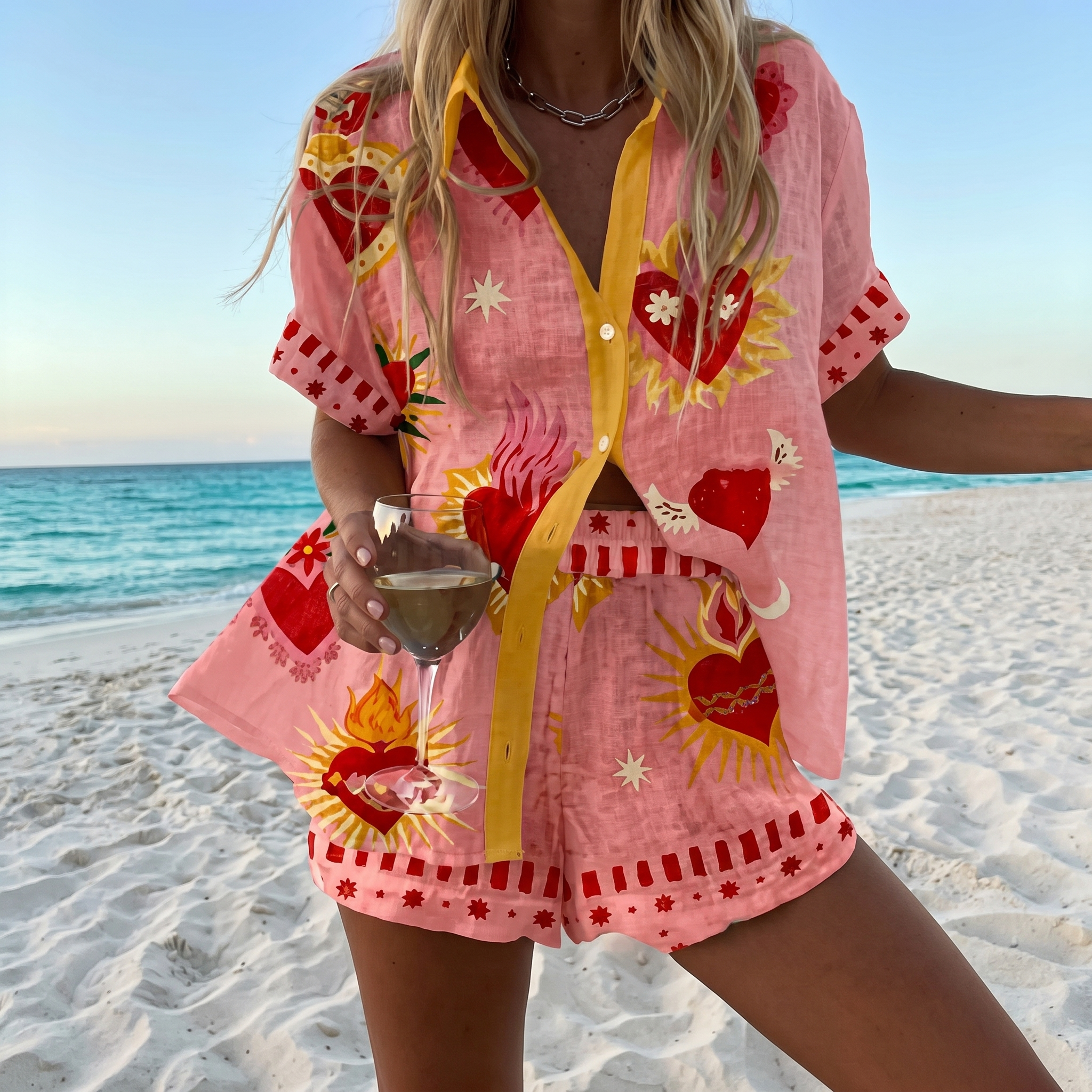 CoastalArt™ | Women's Printed Shirt & Shorts Beach Set