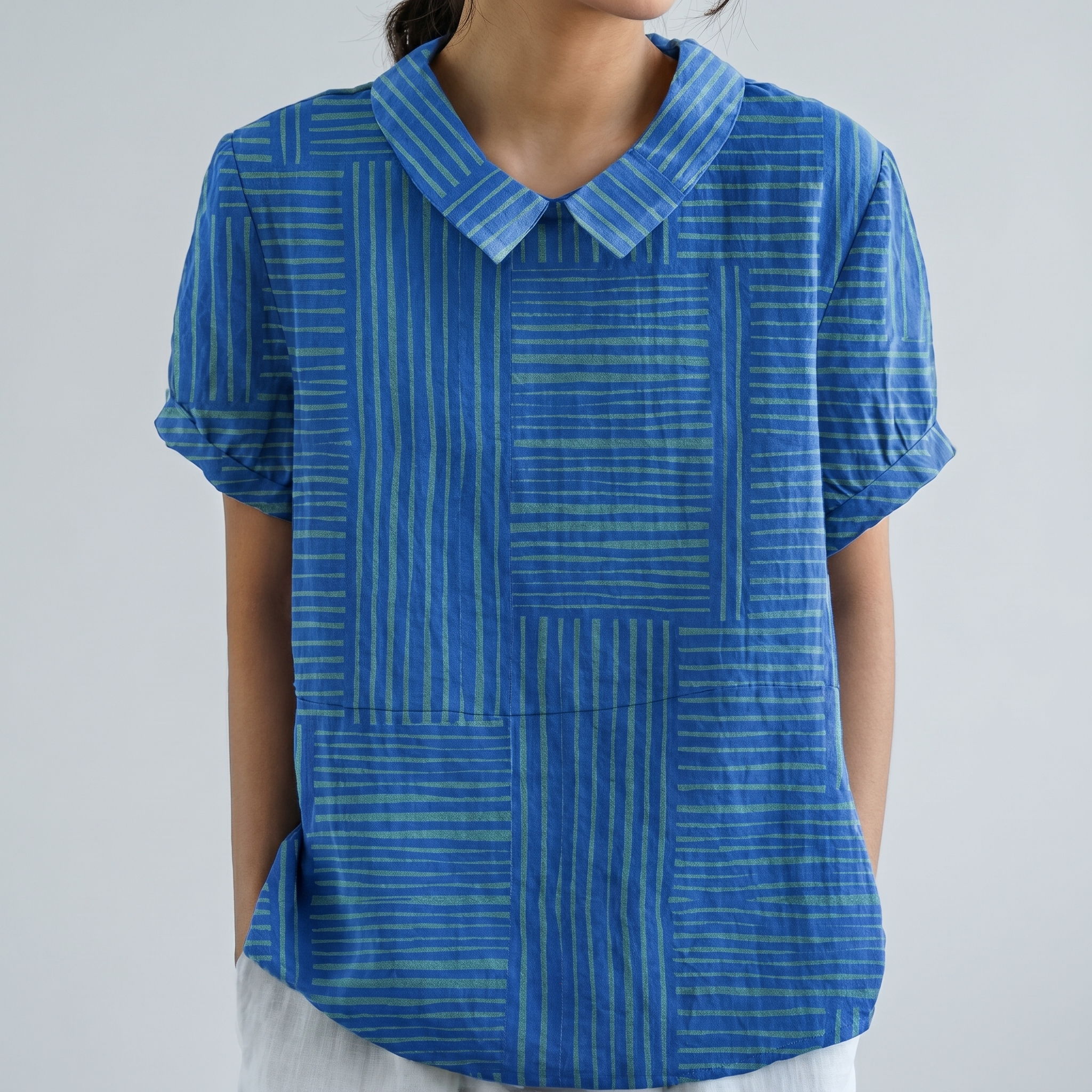 PetalCollar™ | Women's Print & Embroidery Short Sleeve Top