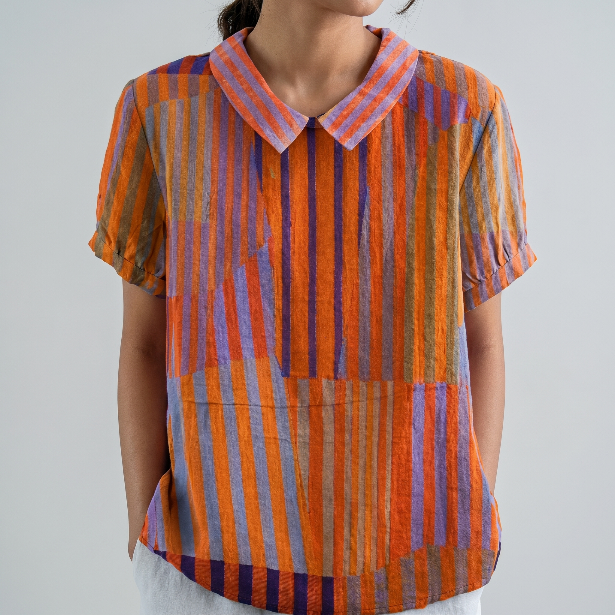PetalCollar™ | Women's Print & Embroidery Short Sleeve Top