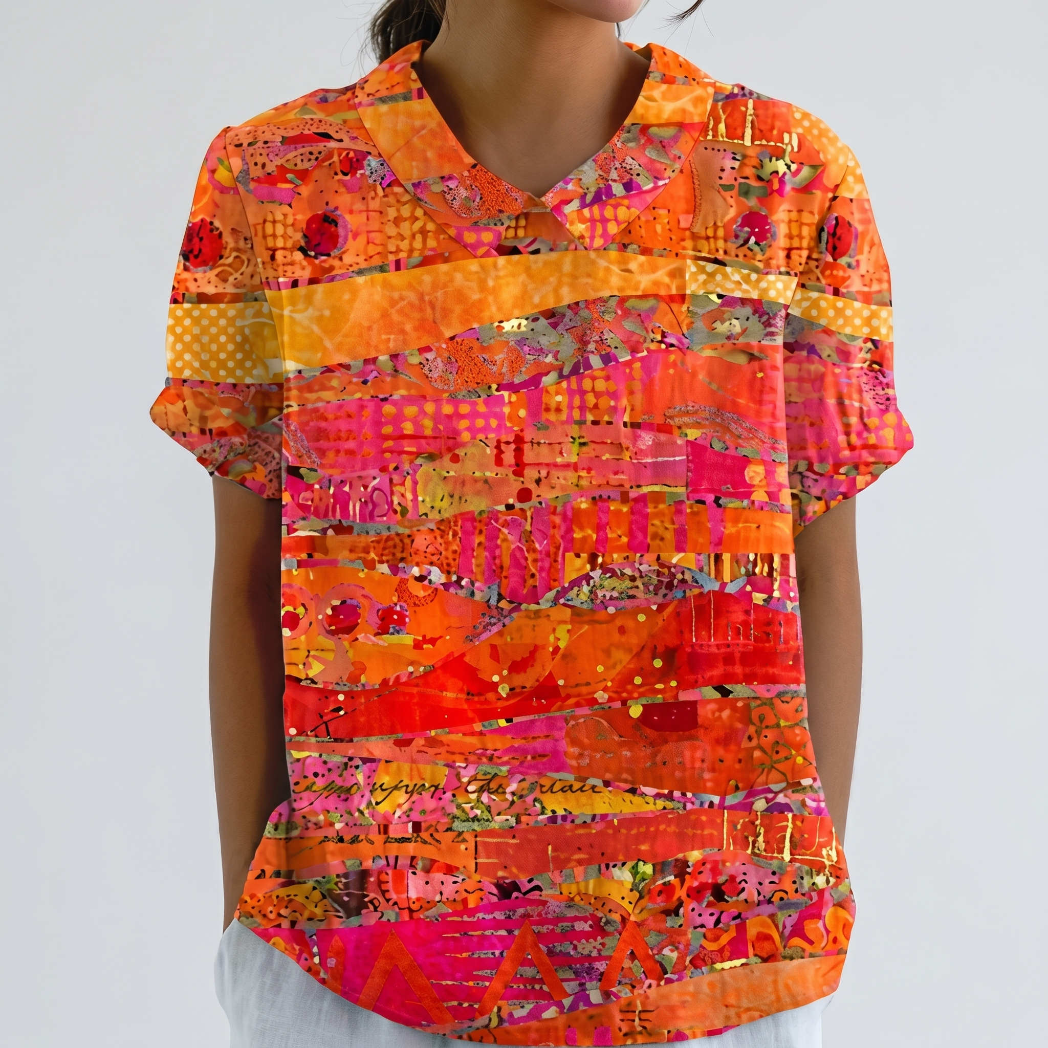 PetalCollar™ | Women's Print & Embroidery Short Sleeve Top
