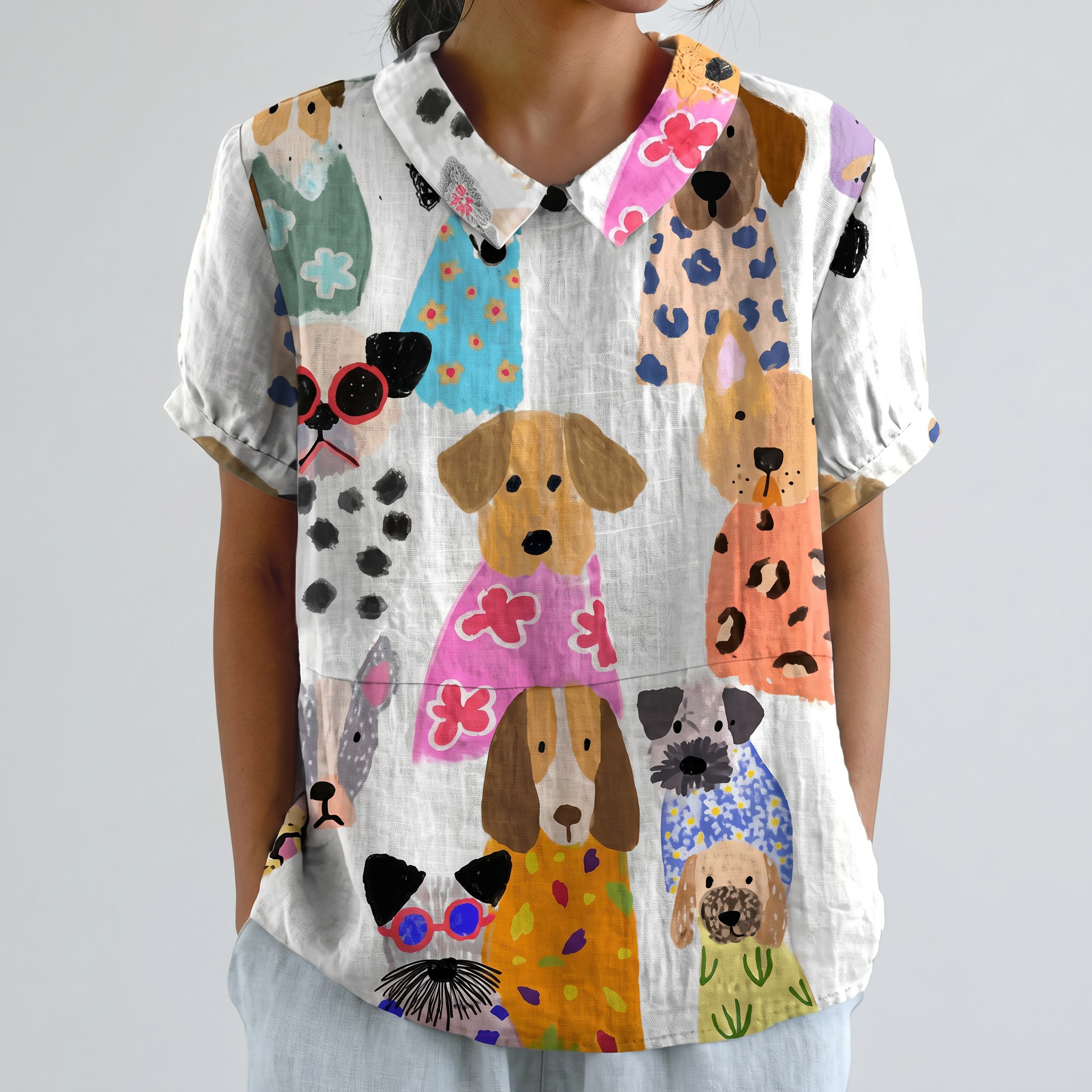 PetalCollar™ | Women's Print & Embroidery Short Sleeve Top