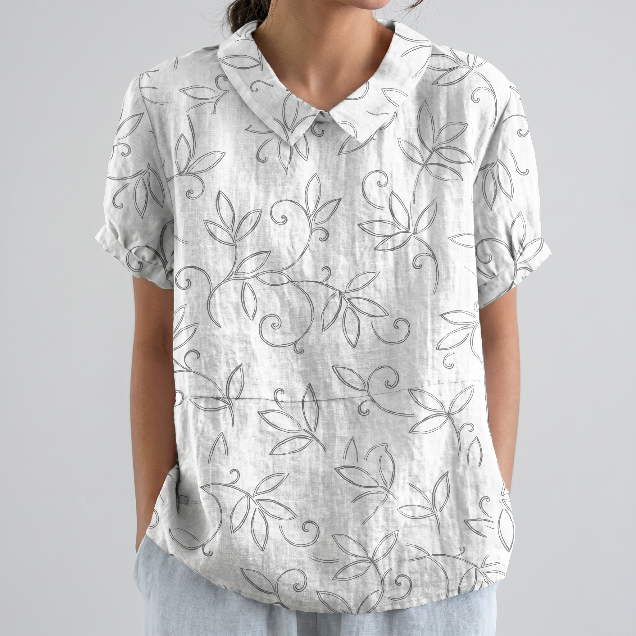 PetalCollar™ | Women's Print & Embroidery Short Sleeve Top
