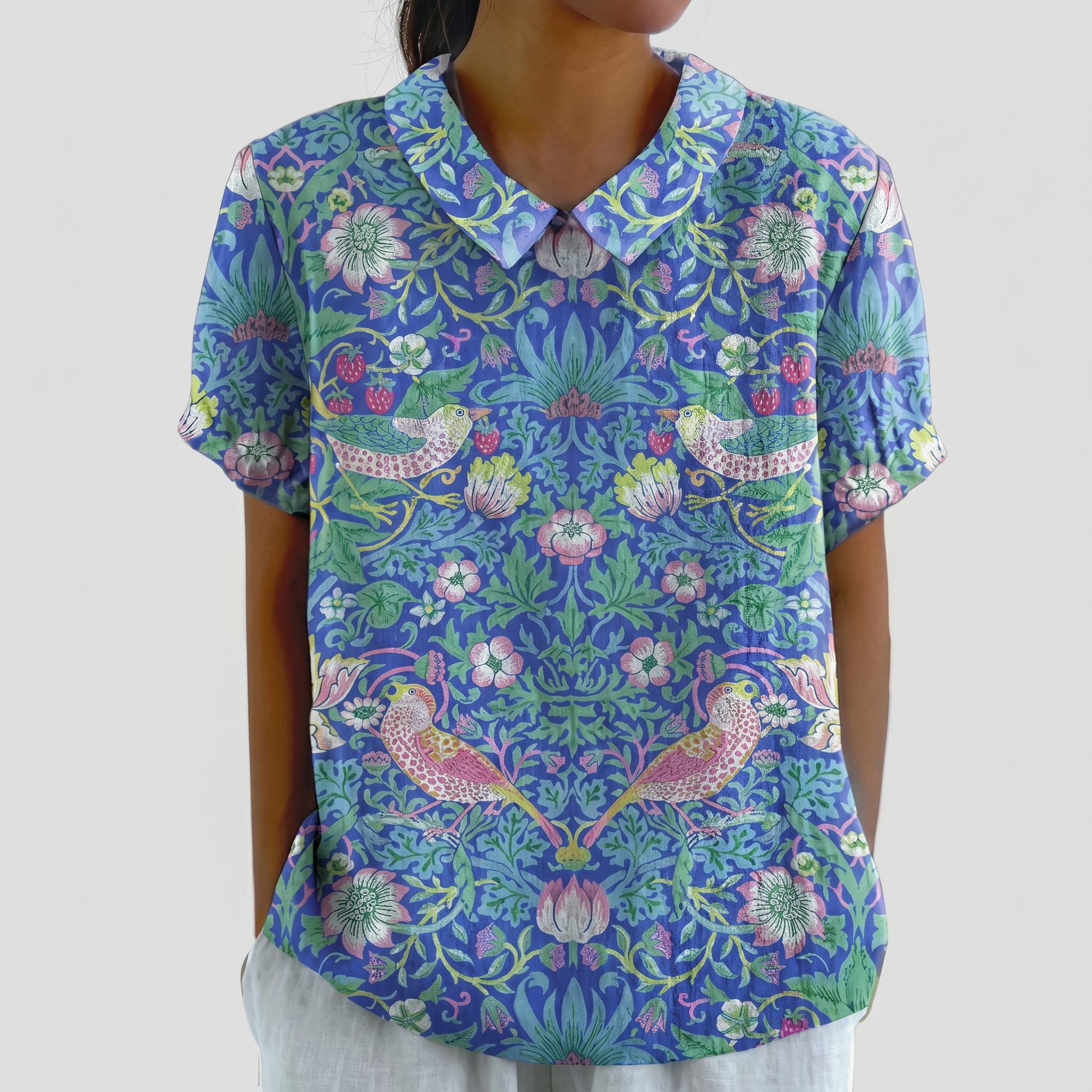 PetalCollar™ | Women's Print & Embroidery Short Sleeve Top