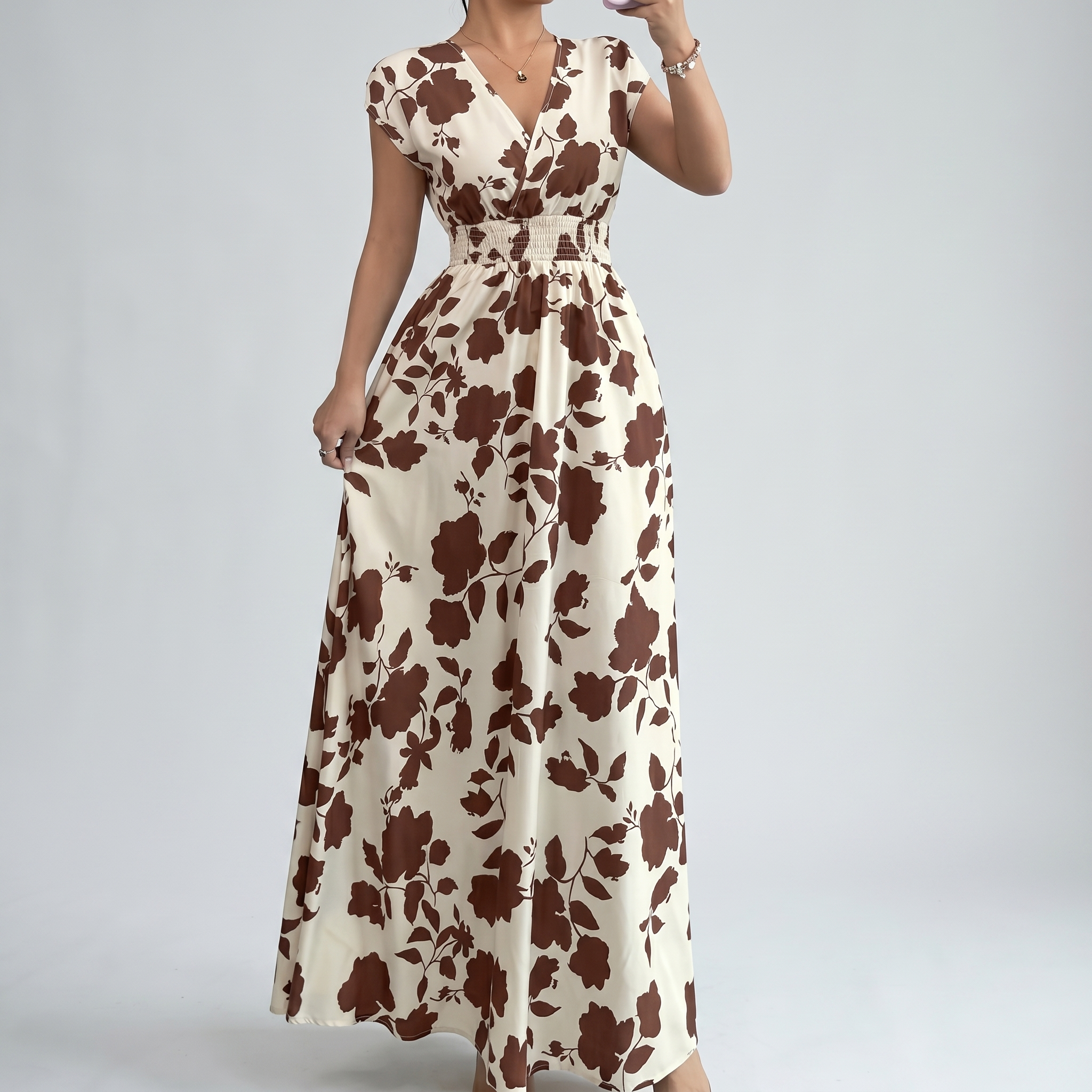 Elegant Floral Smocked Maxi Dress