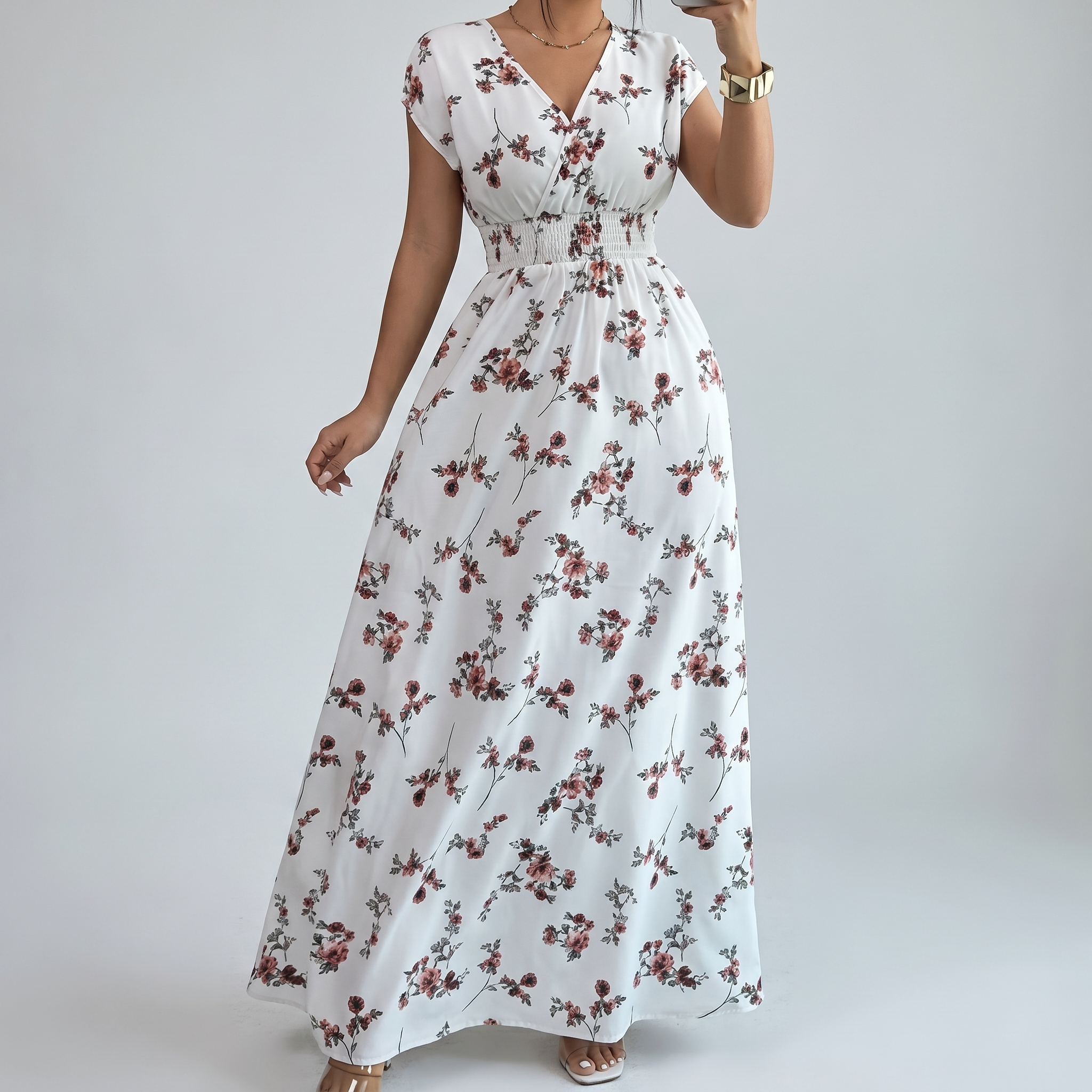 Elegant Floral Smocked Maxi Dress