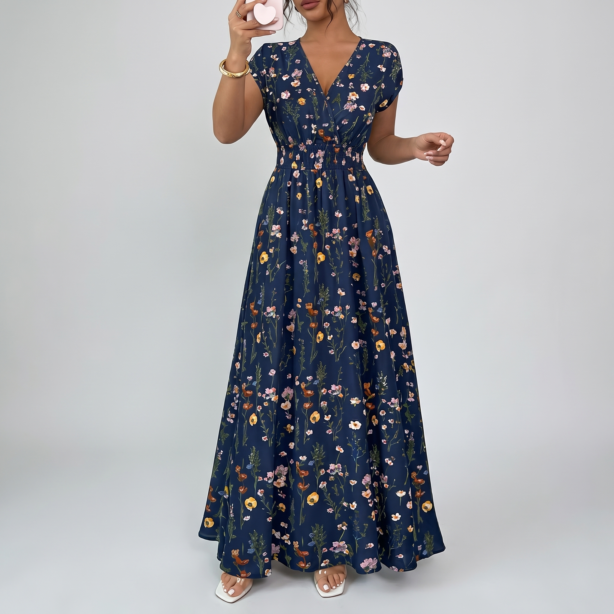 Elegant Floral Smocked Maxi Dress