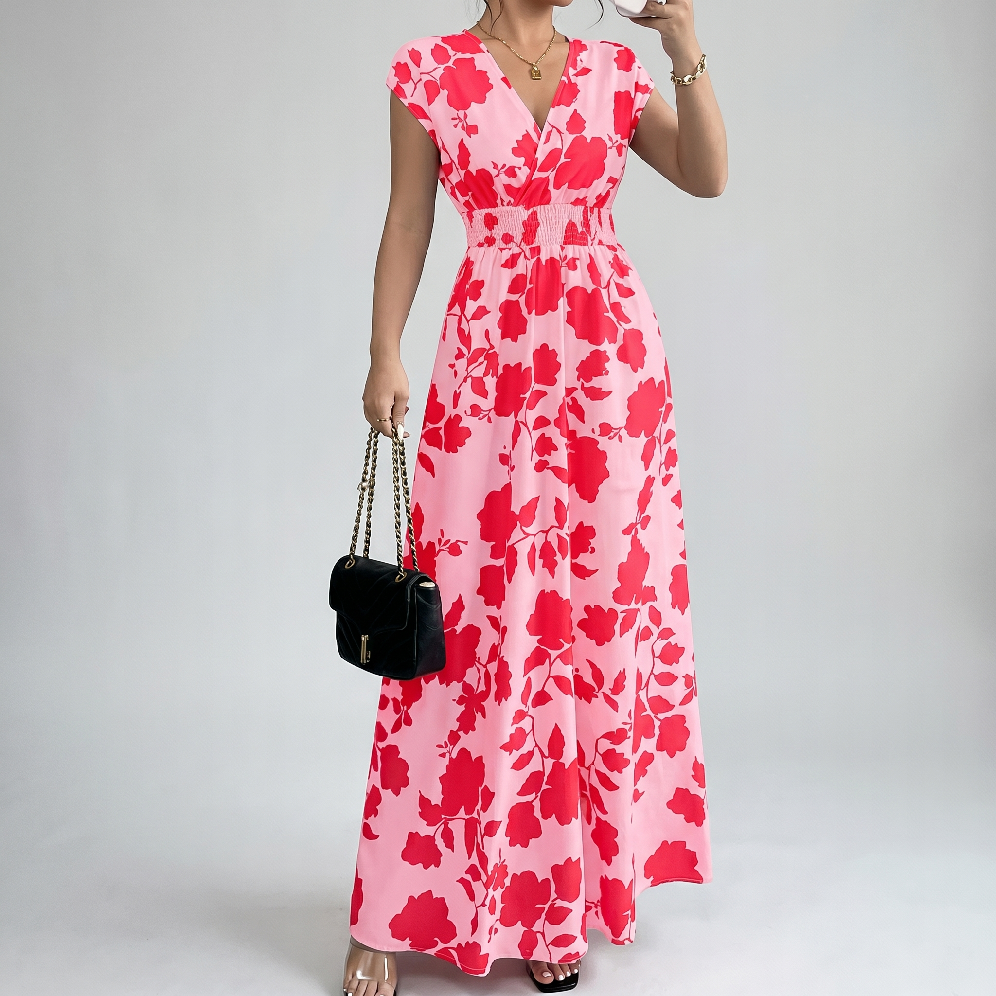 Elegant Floral Smocked Maxi Dress