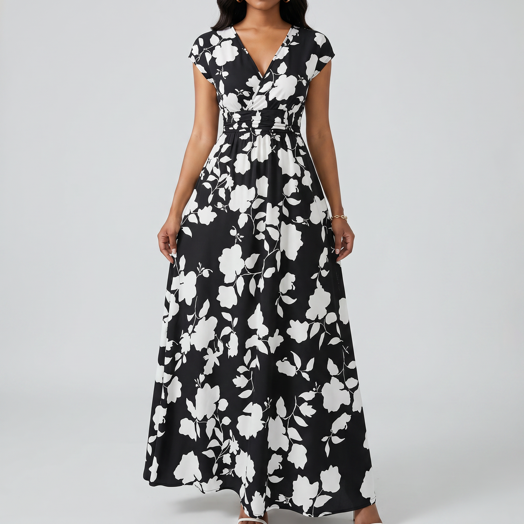 Elegant Floral Smocked Maxi Dress