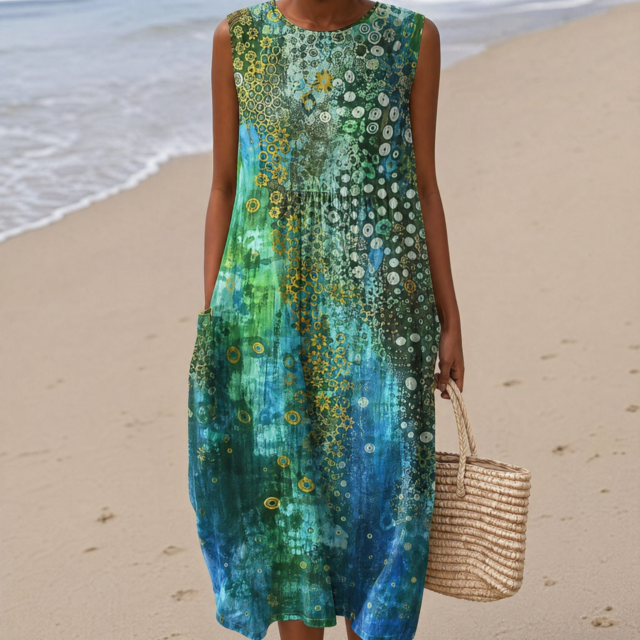 Boho Geometric Print Sleeveless Dress