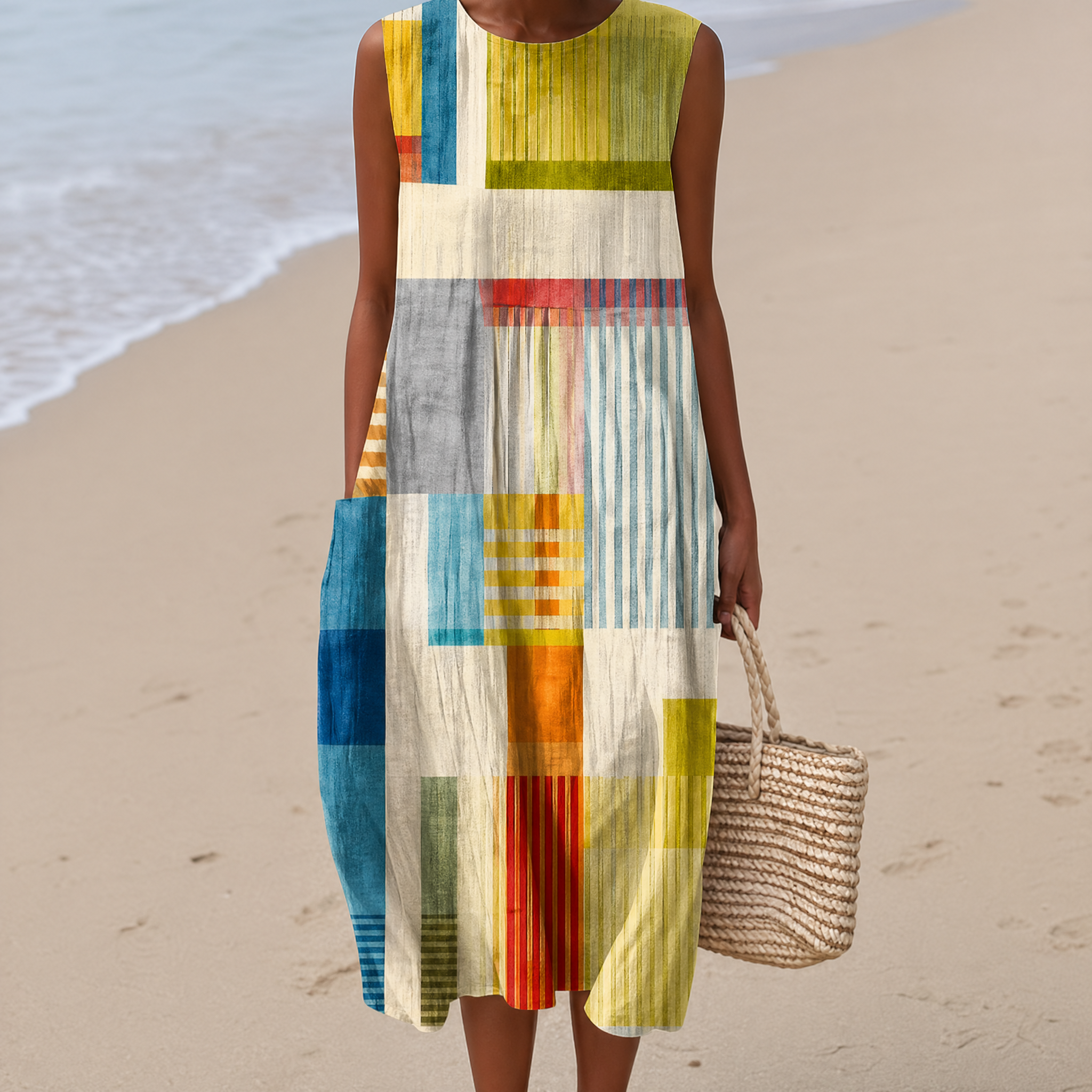 Boho Geometric Print Sleeveless Dress