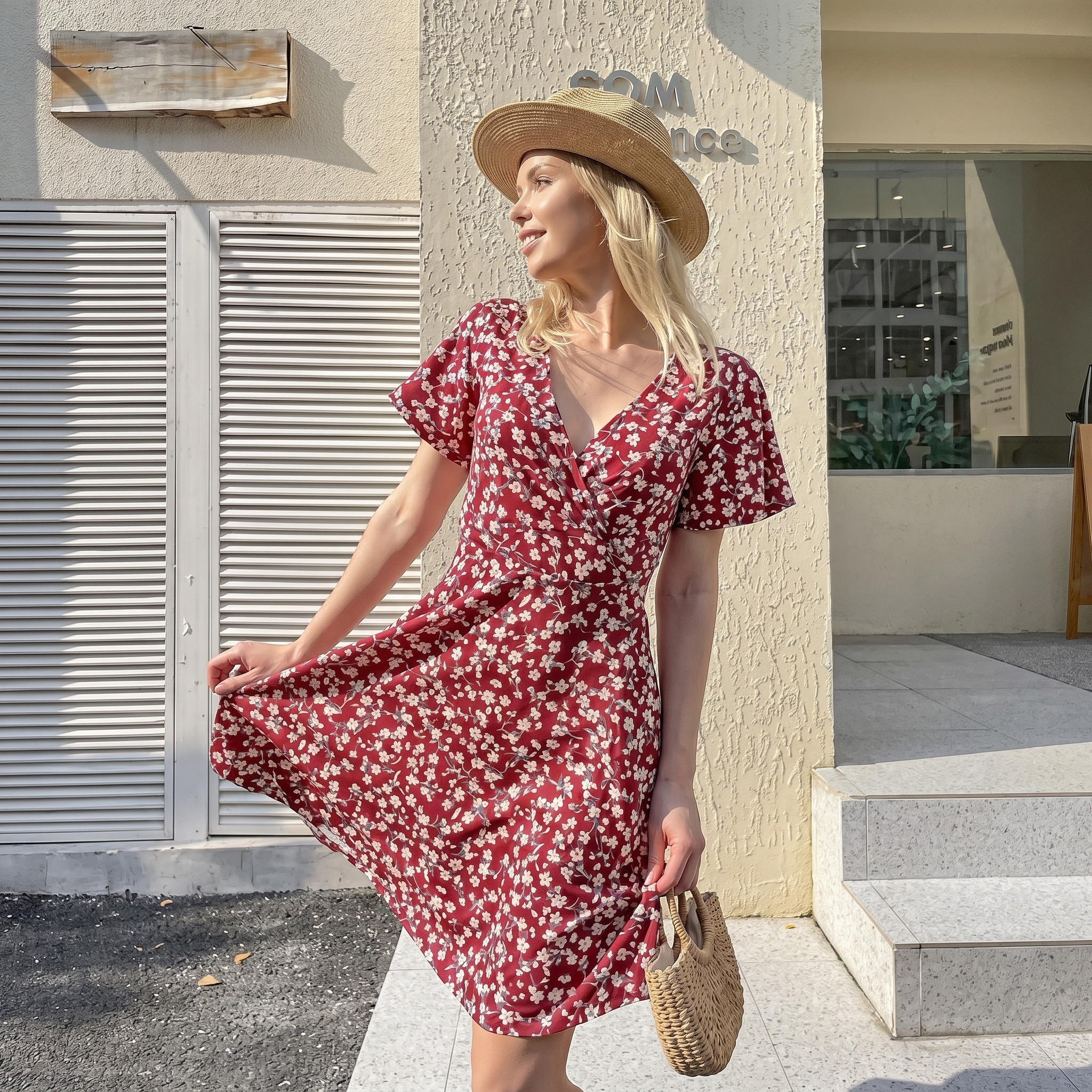 Elegant Floral V-Neck Wrap Dress