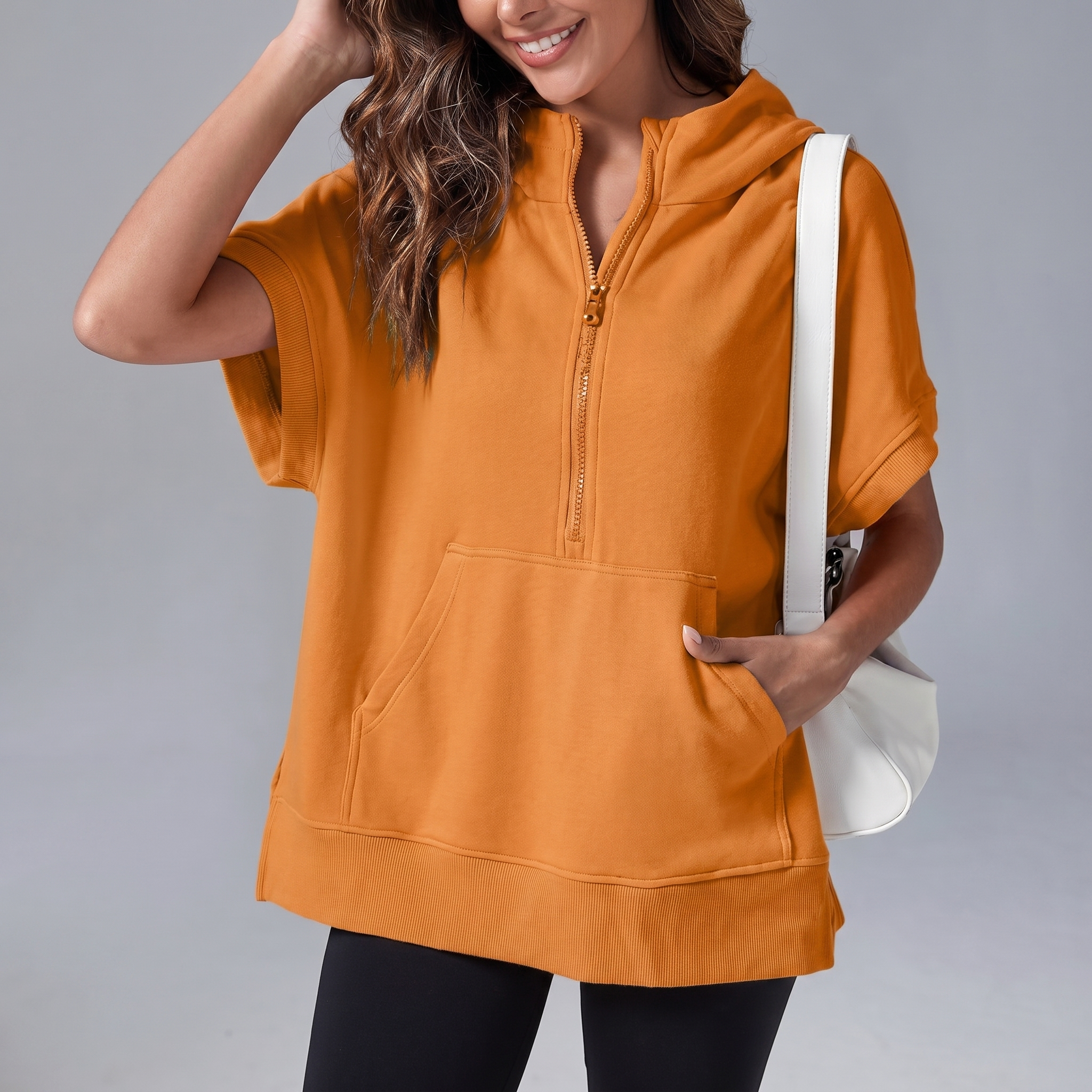 Short-Sleeve Quarter-Zip Hooded Pullover