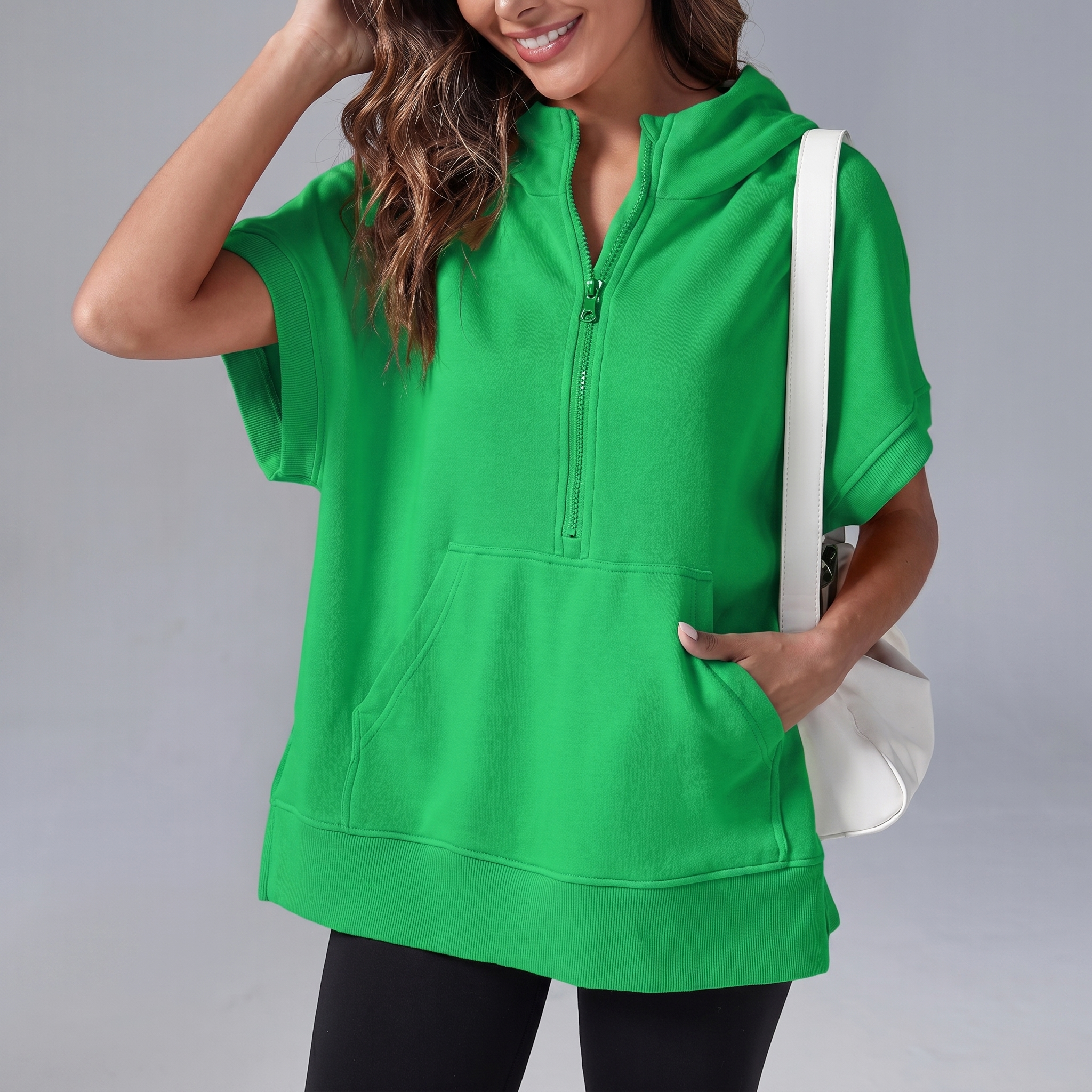Short-Sleeve Quarter-Zip Hooded Pullover