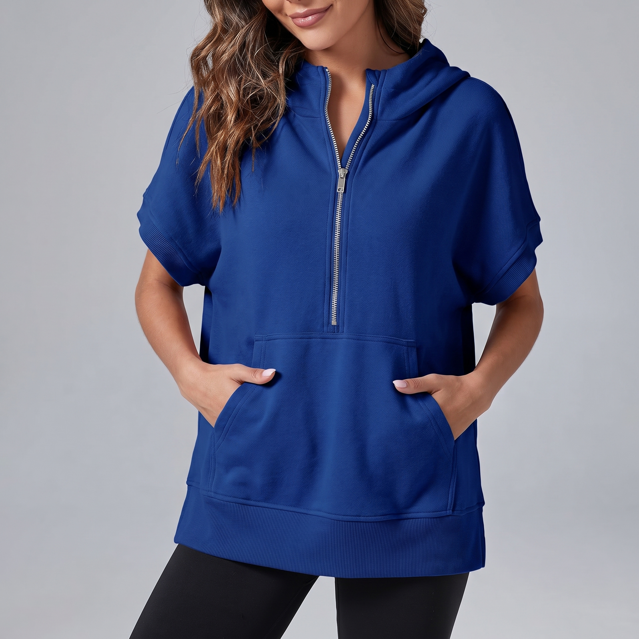Short-Sleeve Quarter-Zip Hooded Pullover