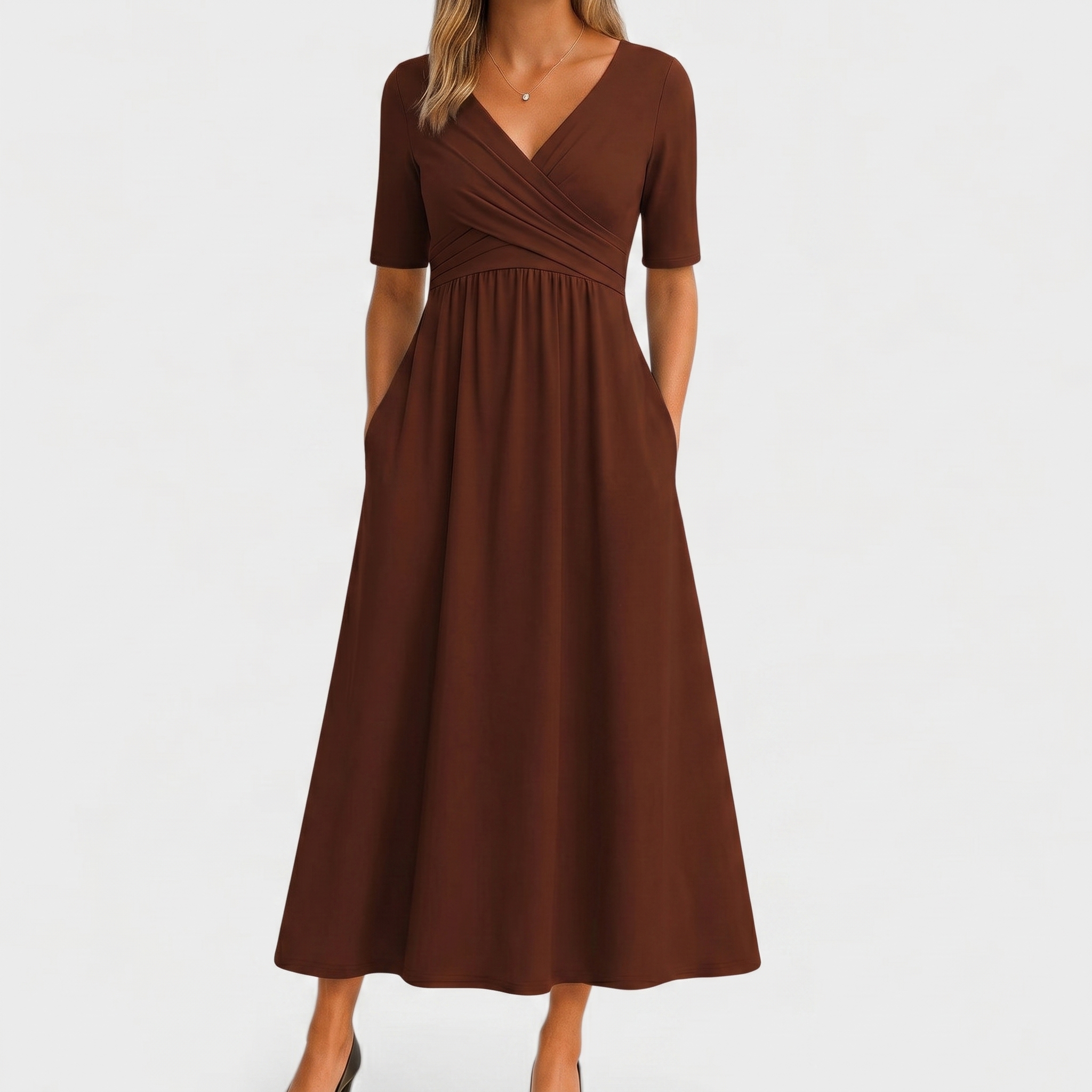 Elegant Figure-Flattering Cross-Front Surplice Maxi Dress