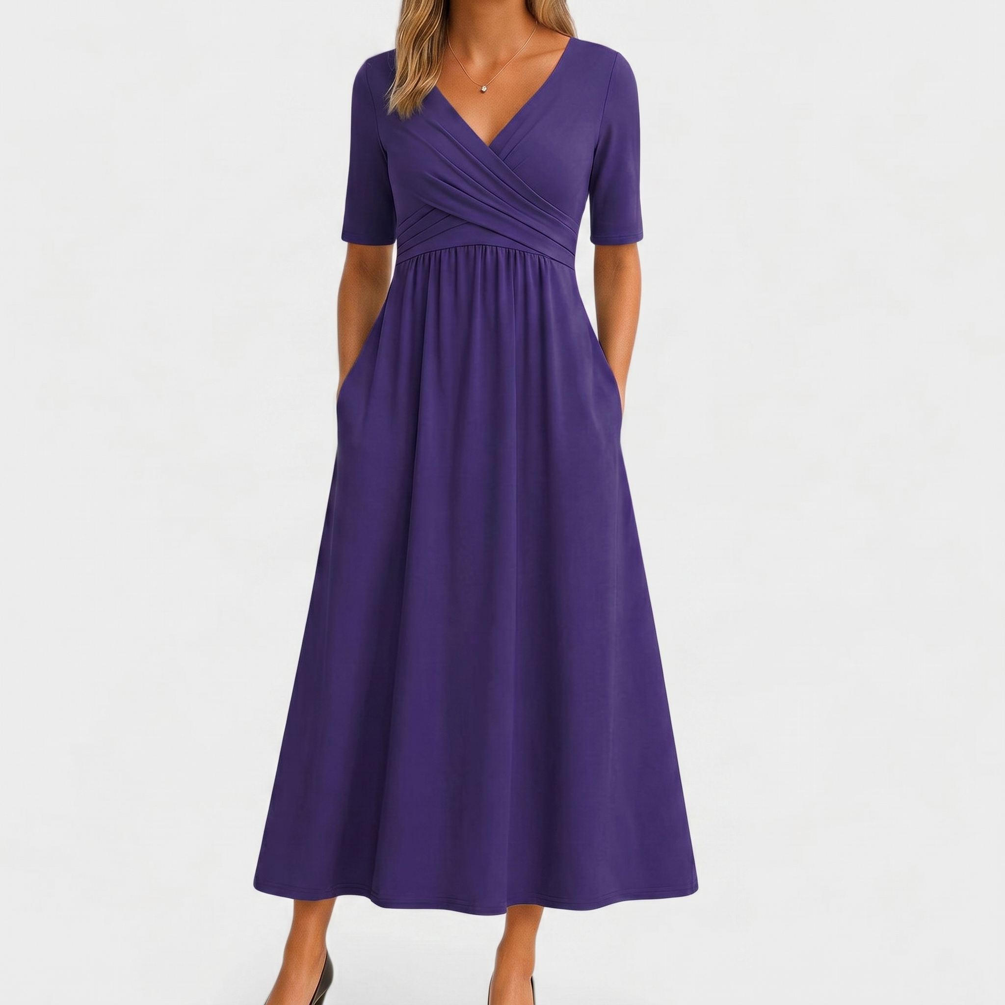 Elegant Figure-Flattering Cross-Front Surplice Maxi Dress