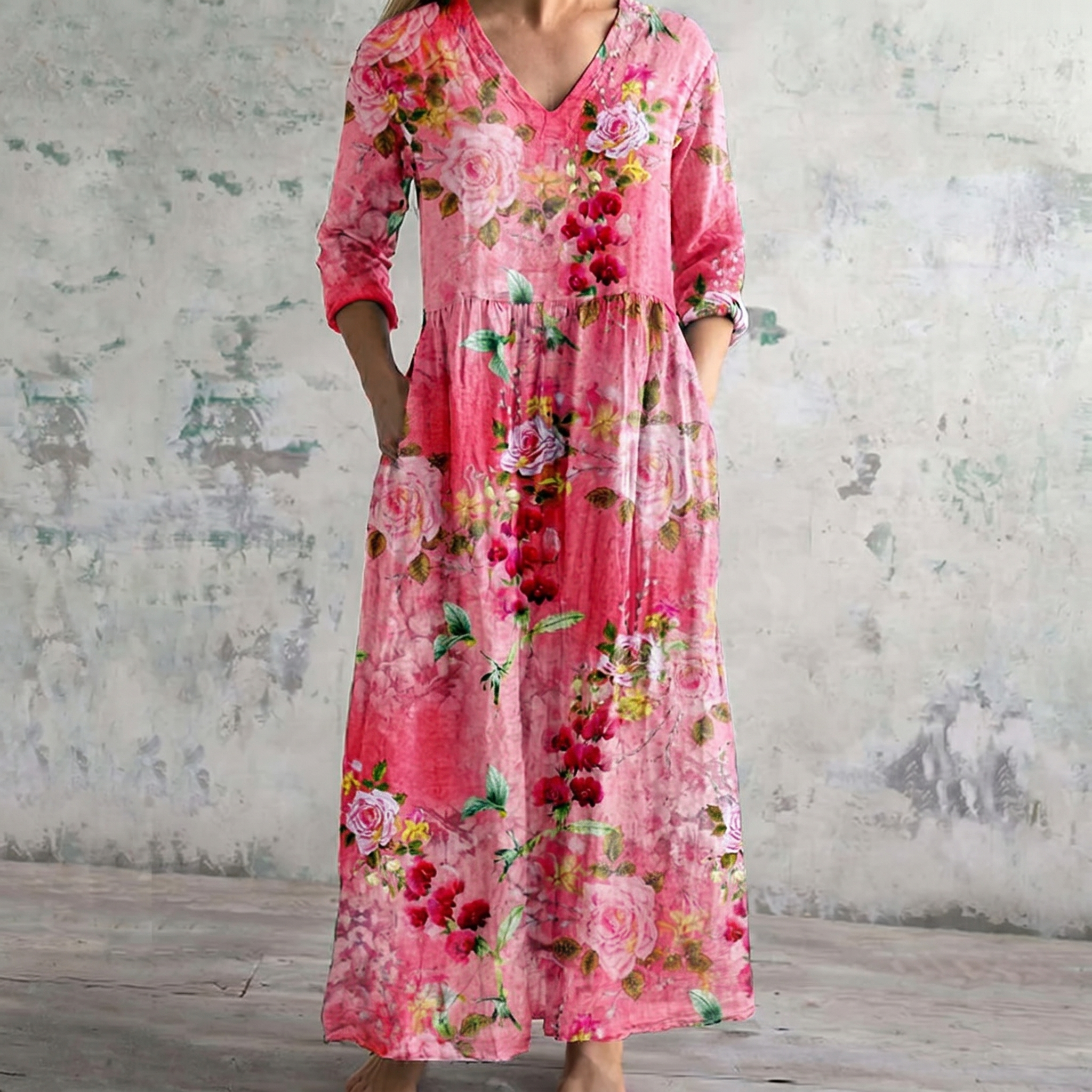 Breathable Comfort Floral Print Maxi Dress