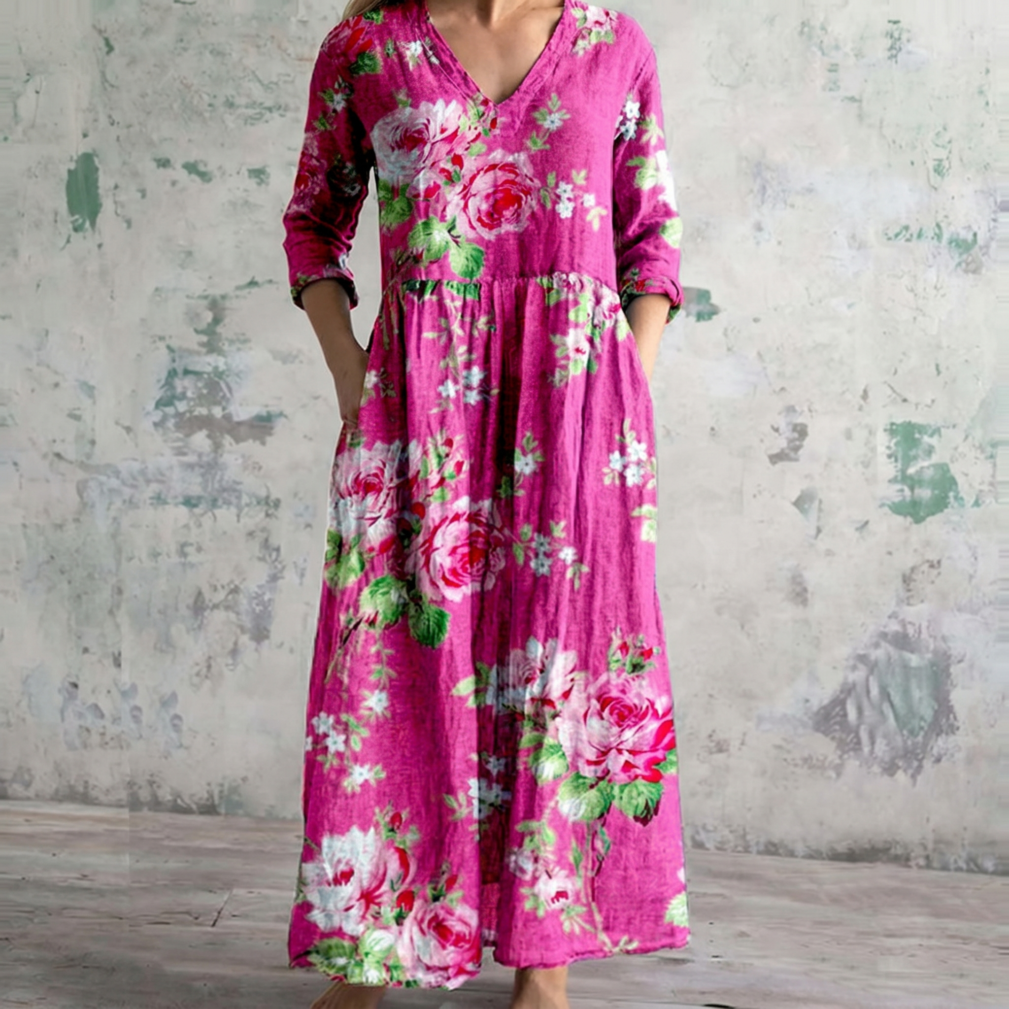 Breathable Comfort Floral Print Maxi Dress