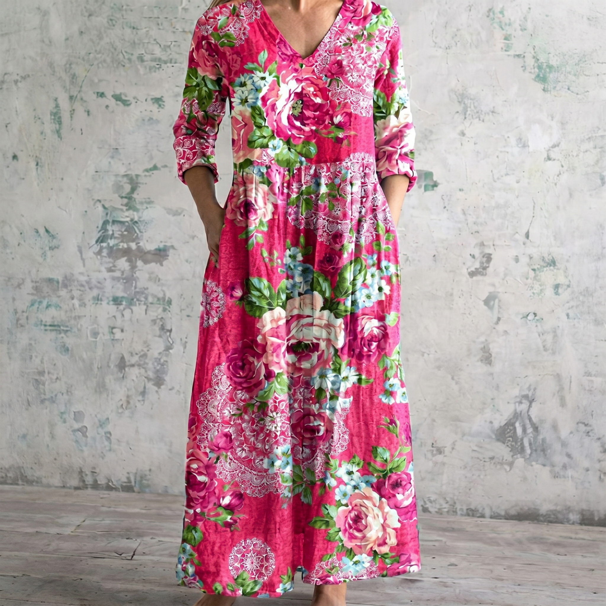 Breathable Comfort Floral Print Maxi Dress