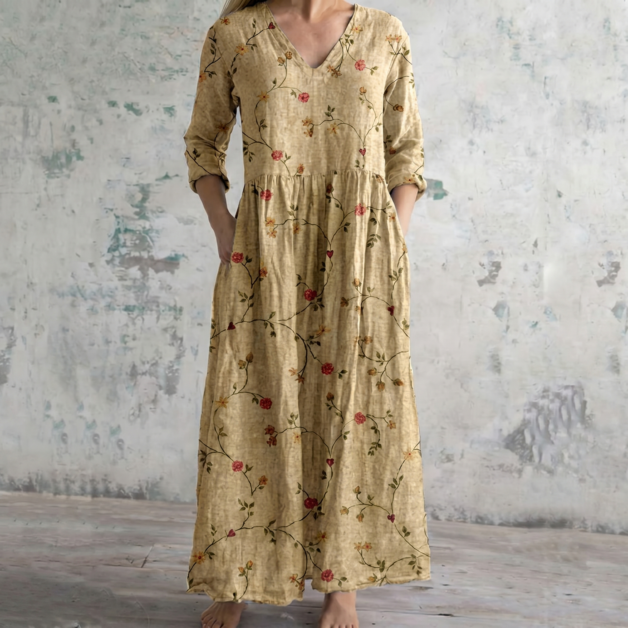 Breathable Comfort Floral Print Maxi Dress