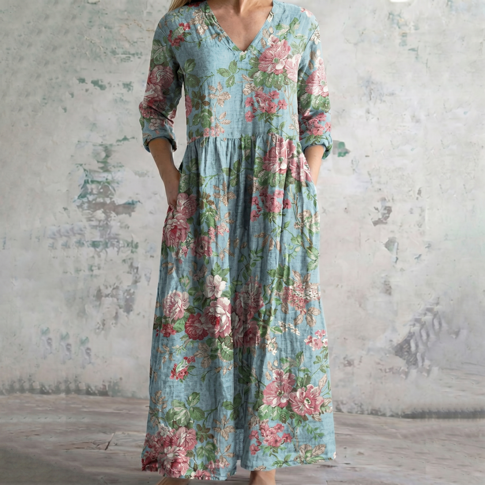 Breathable Comfort Floral Print Maxi Dress