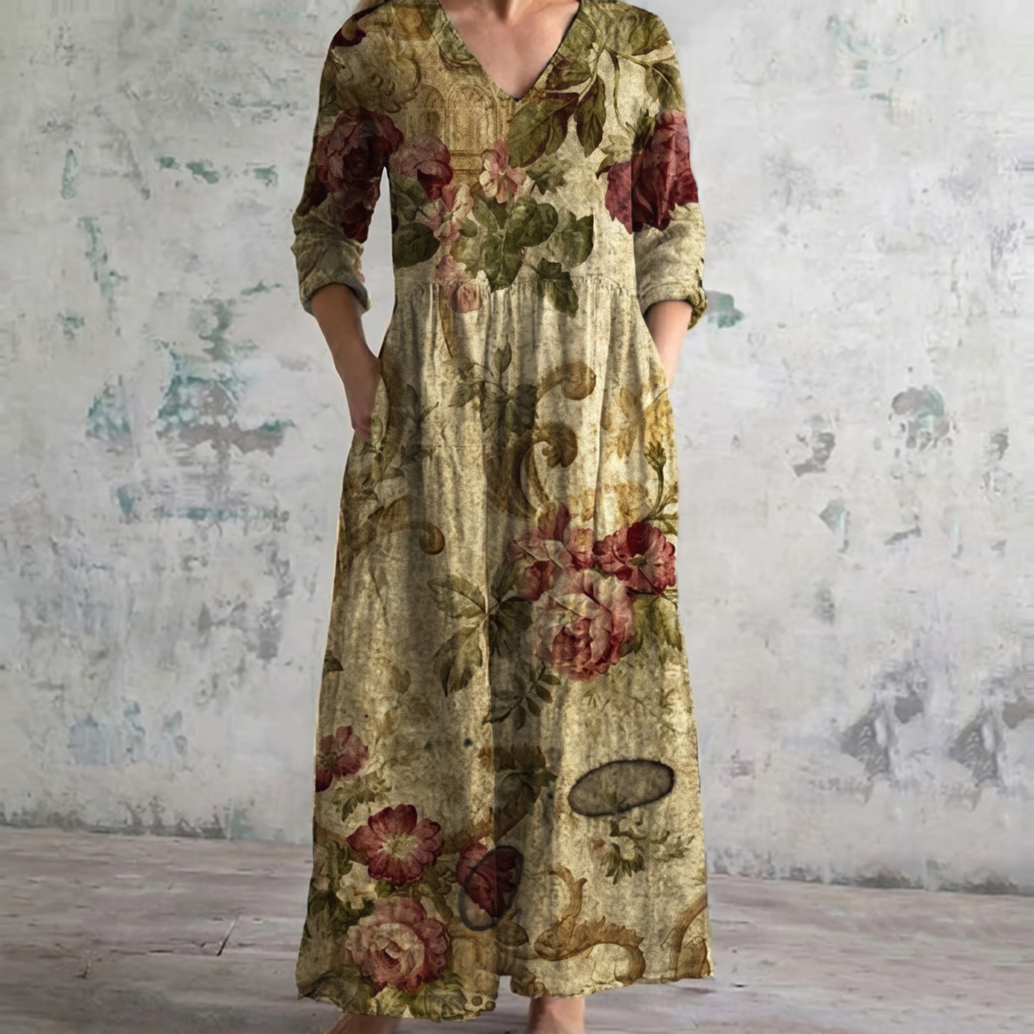 Breathable Comfort Floral Print Maxi Dress