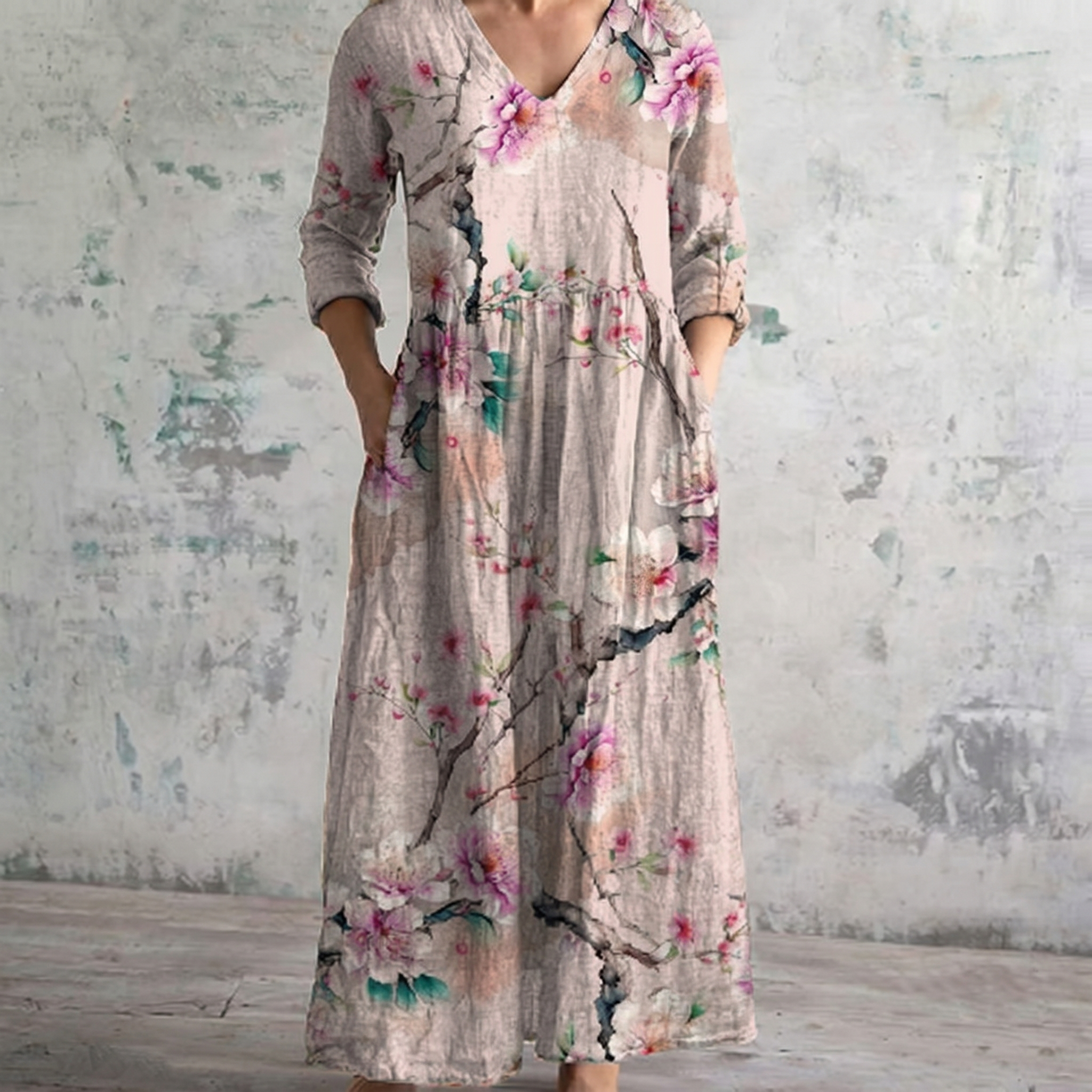 Breathable Comfort Floral Print Maxi Dress