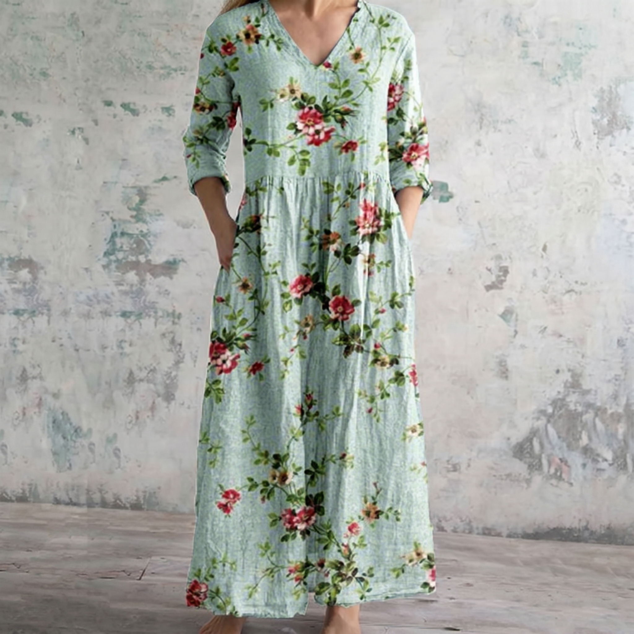 Breathable Comfort Floral Print Maxi Dress
