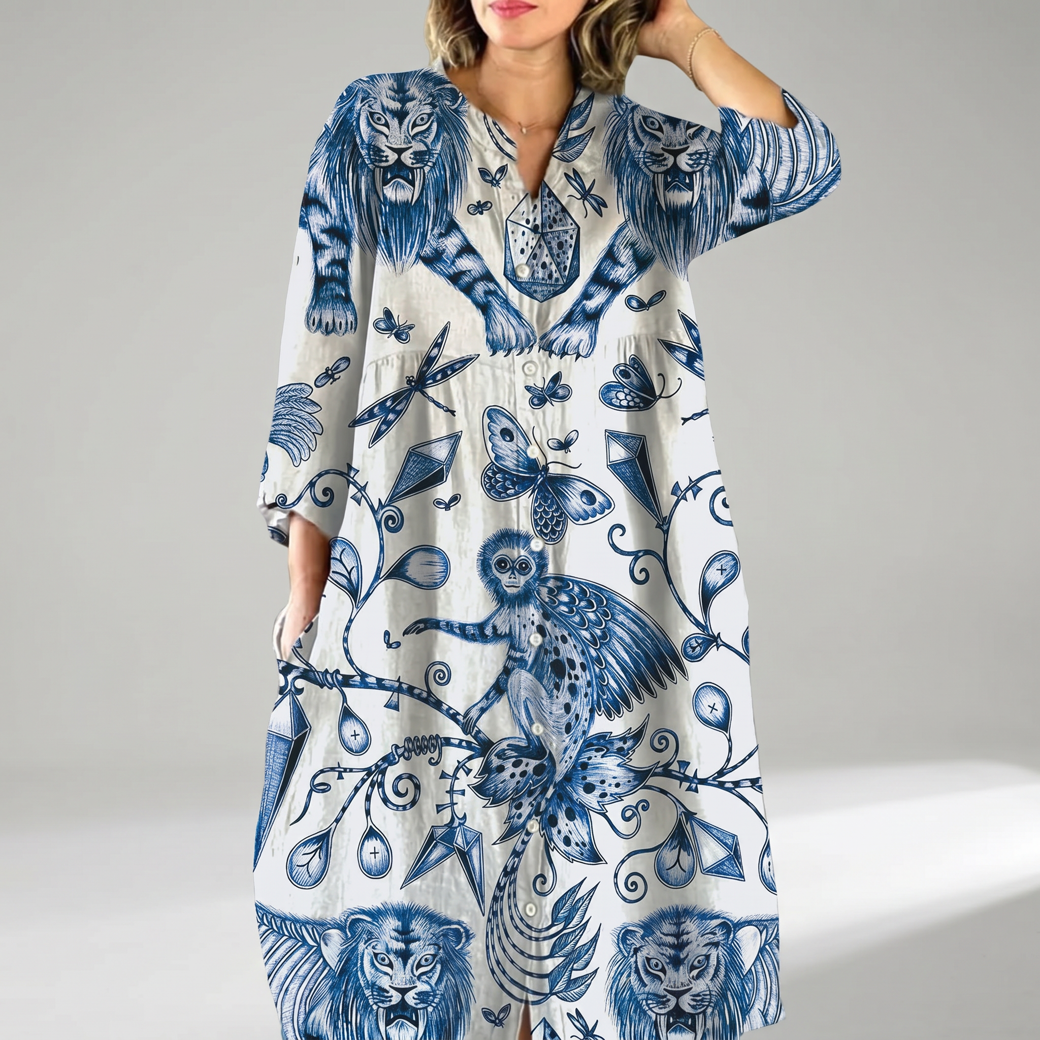 Elegant Floral Loose Button Dress