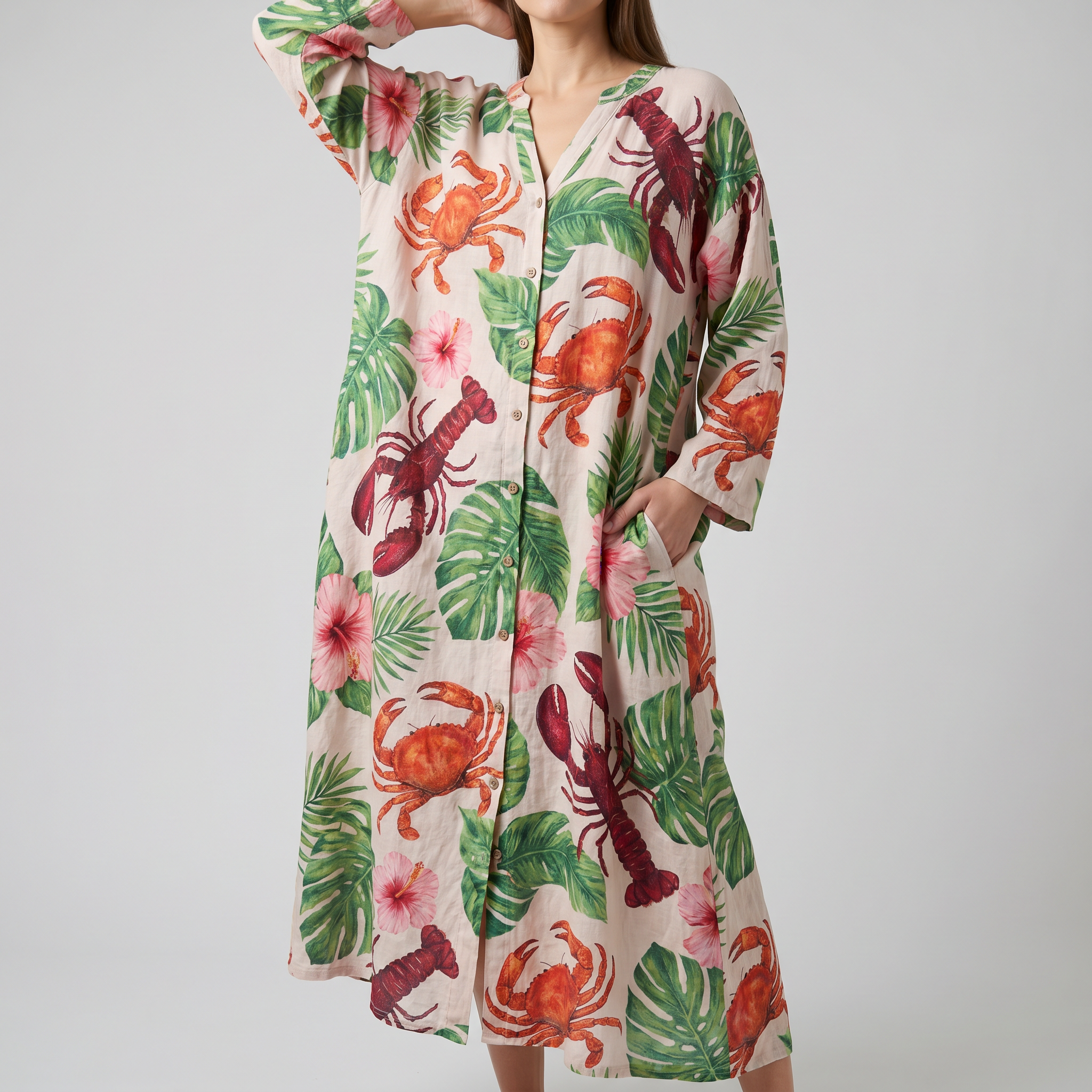 Elegant Floral Loose Button Dress