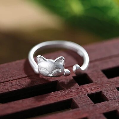 Vintage Silver tone Kitty Ring