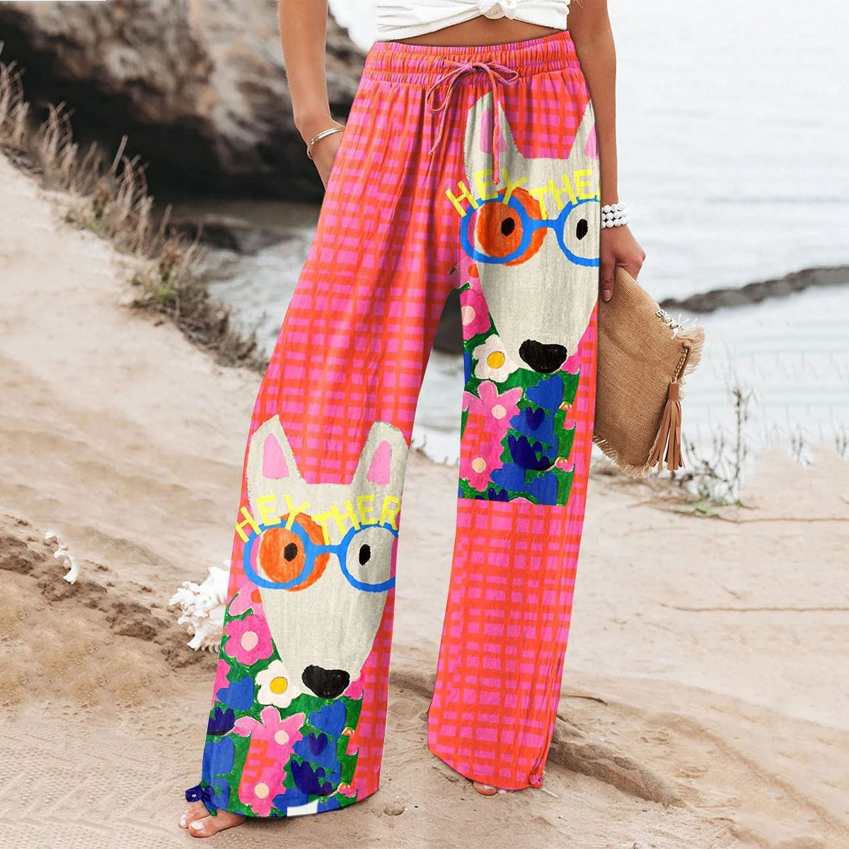 Floral Print Wide-Leg Drawstring Pants