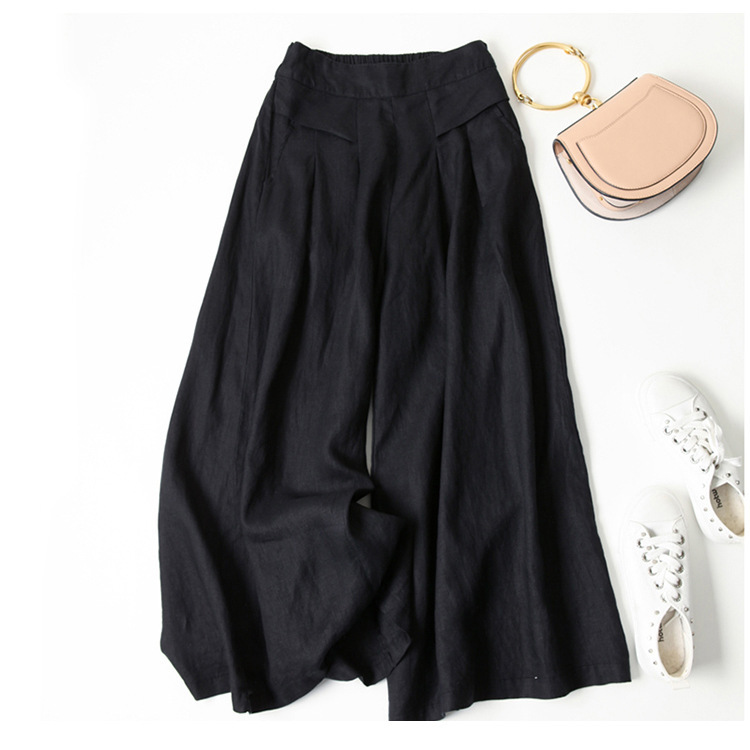 Casual High-Waist Pleated Linen Wide-Leg Pants