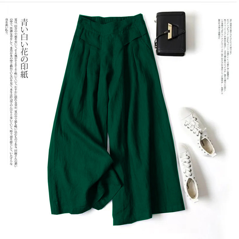 Casual High-Waist Pleated Linen Wide-Leg Pants
